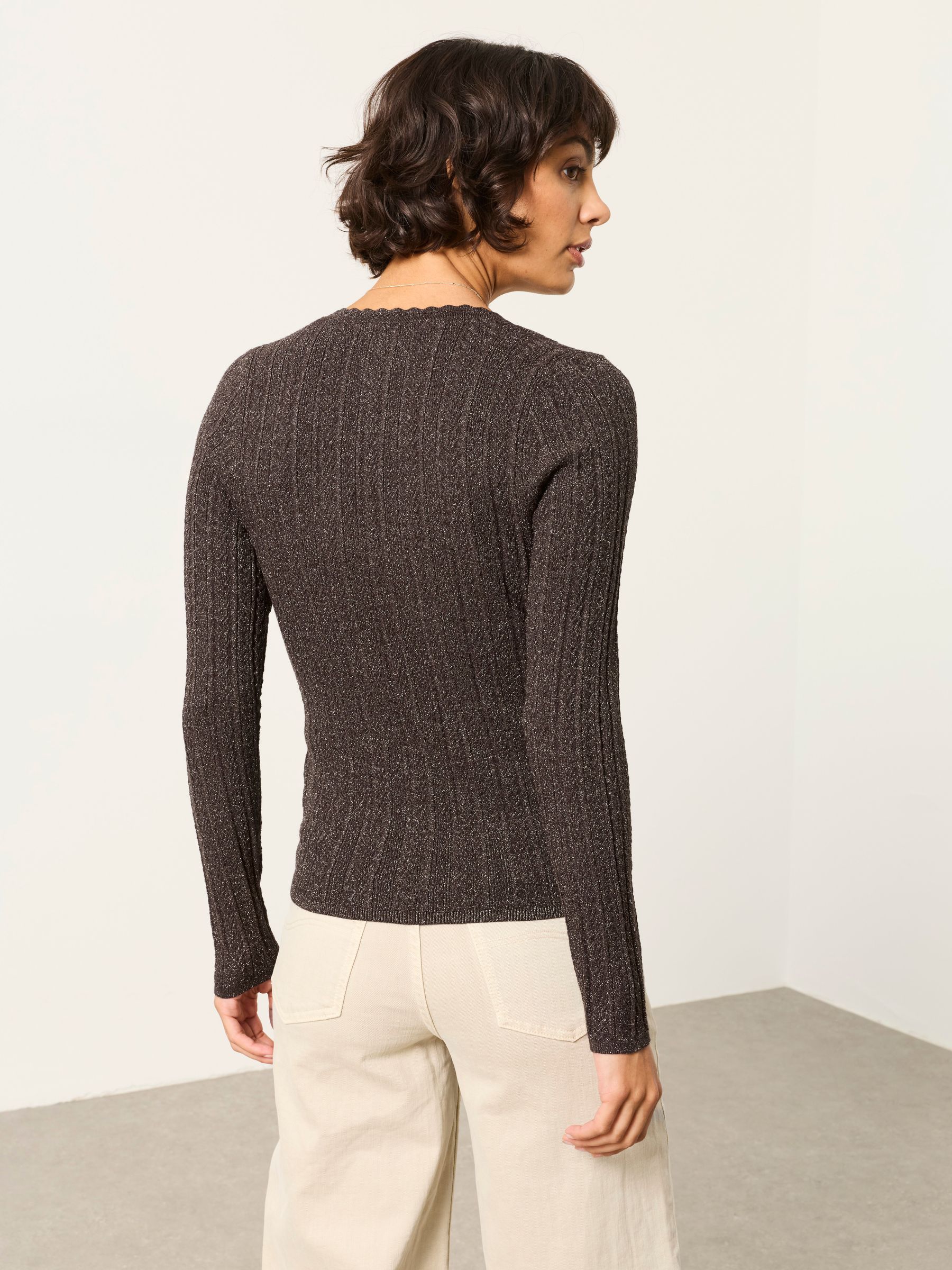 Mae Bronze Knitted Sparkle Vee Top - Image 2 of 7