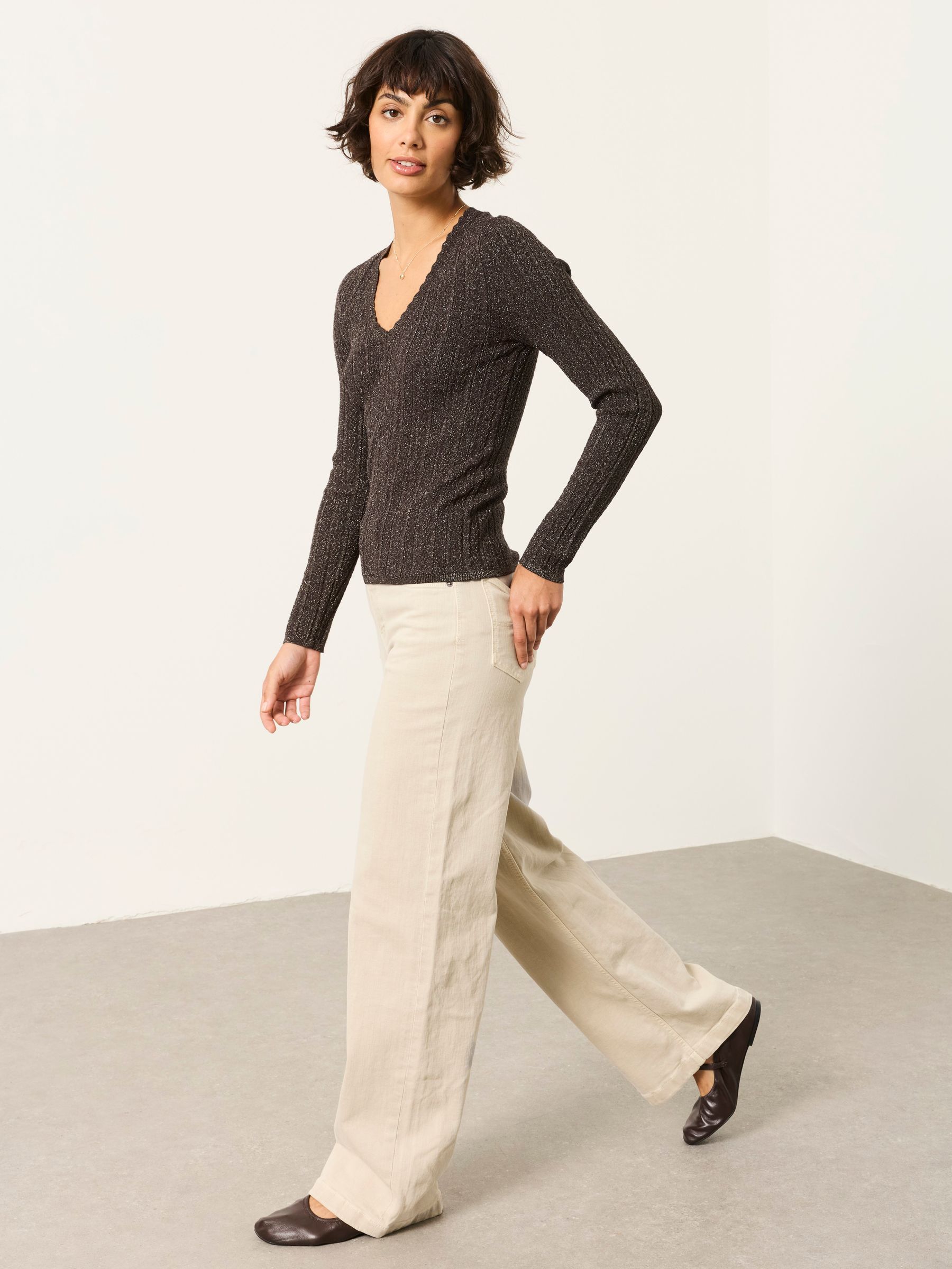 Mae Bronze Knitted Sparkle Vee Top - Image 4 of 7