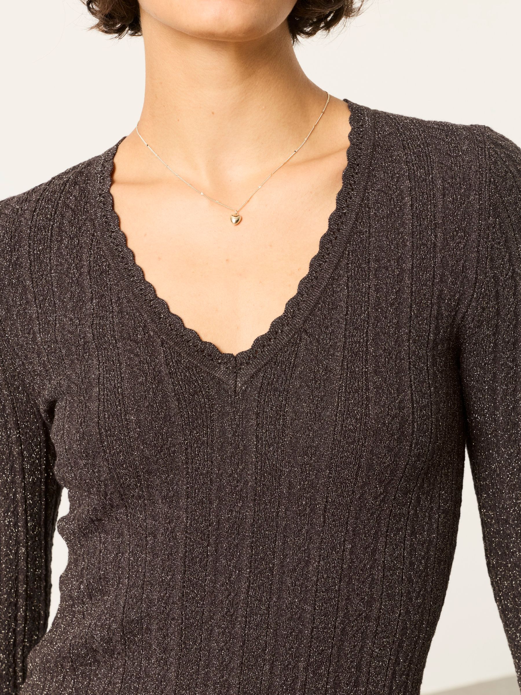 Mae Bronze Knitted Sparkle Vee Top - Image 5 of 7