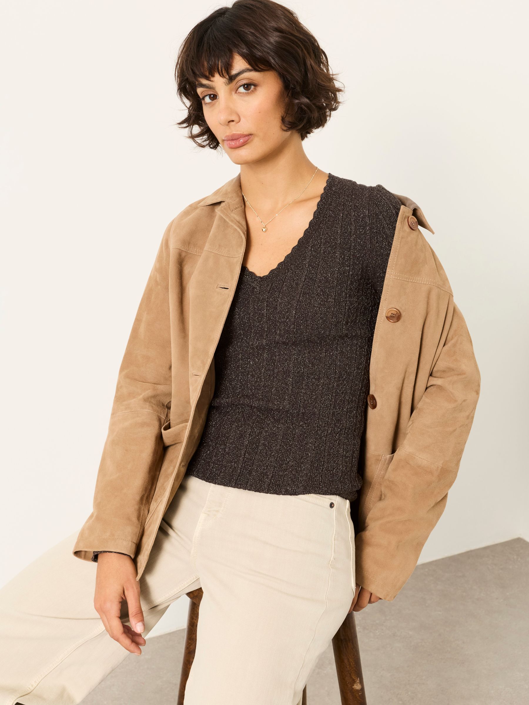 Mae Bronze Knitted Sparkle Vee Top - Image 6 of 7