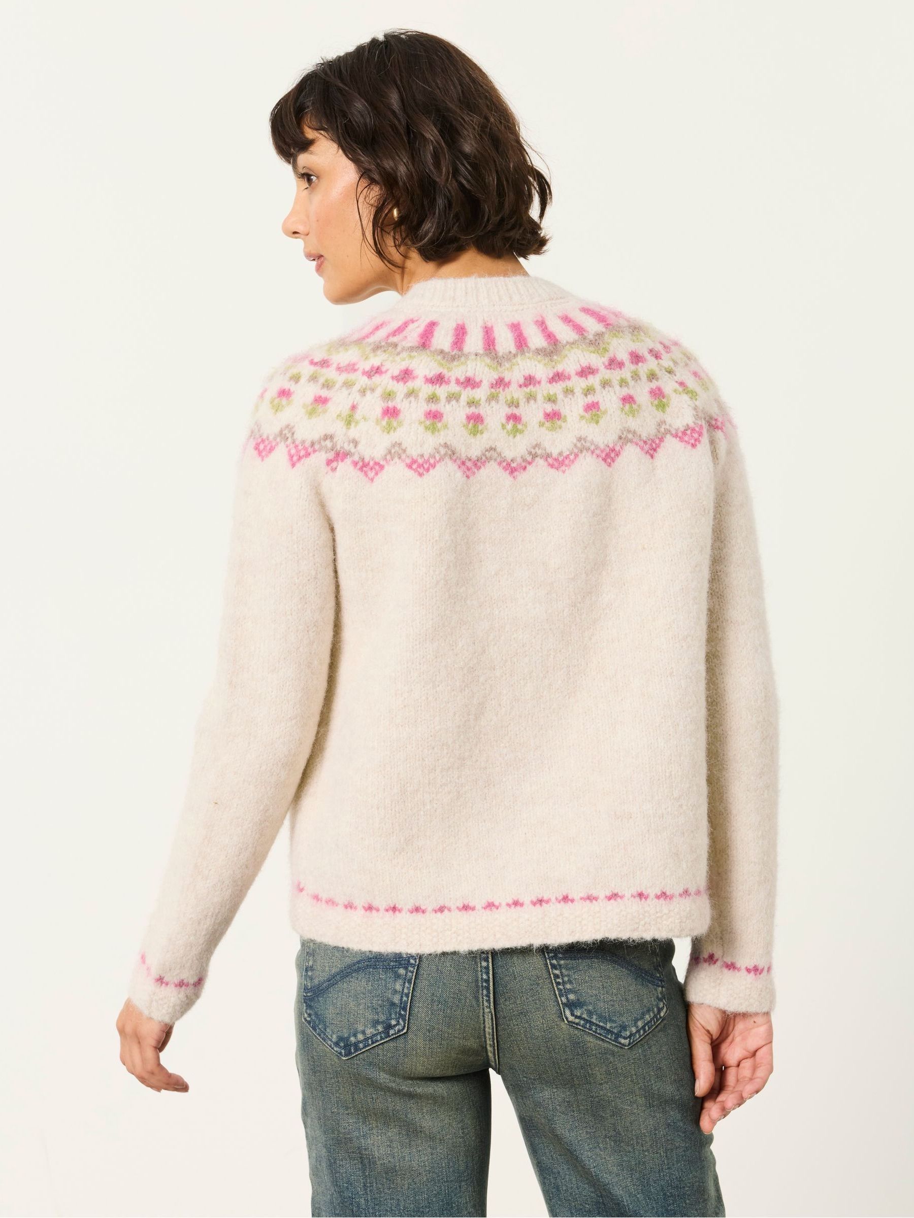 Ivory Fae Fairisle Knitted Crew Cardigan - Image 2 of 6 Ivory Fae Fairisle Knitted Crew Cardigan - Image 2 of 6