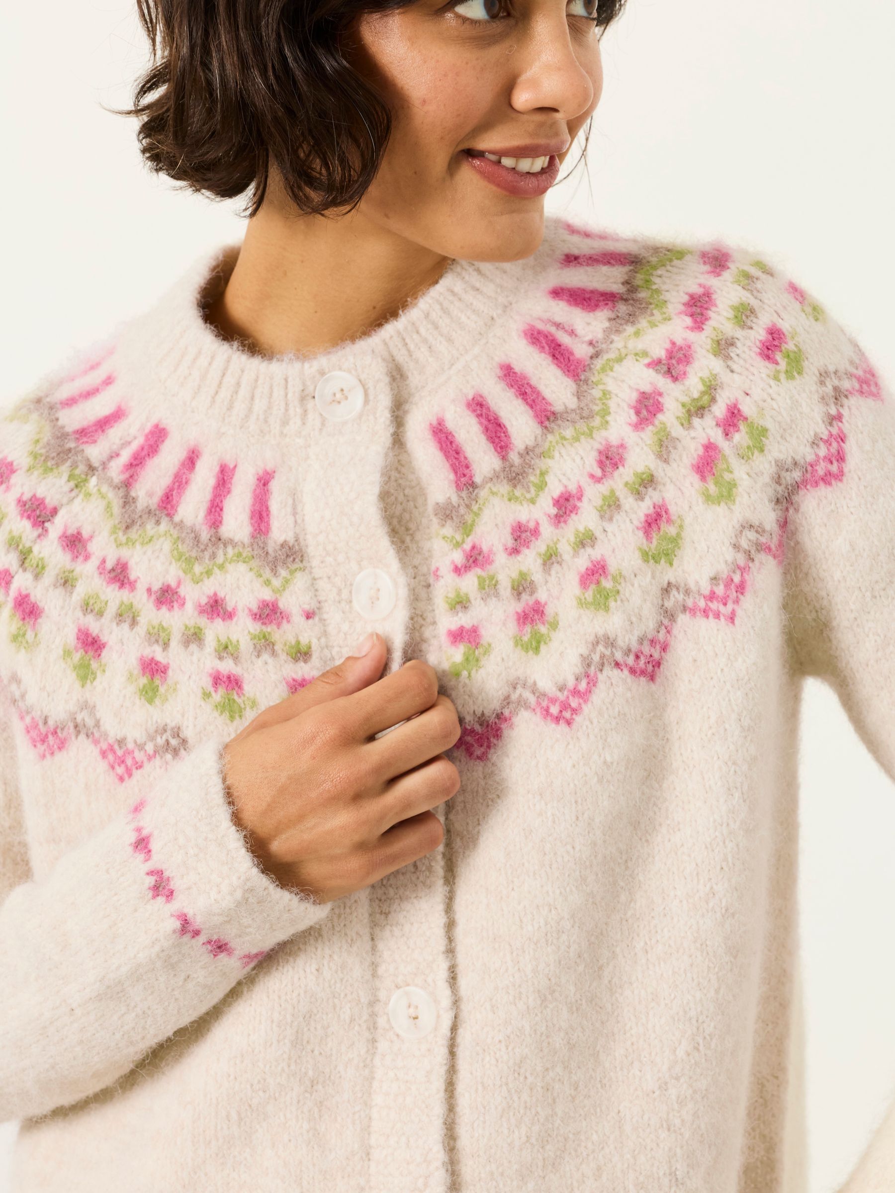 Ivory Fae Fairisle Knitted Crew Cardigan - Image 3 of 6
