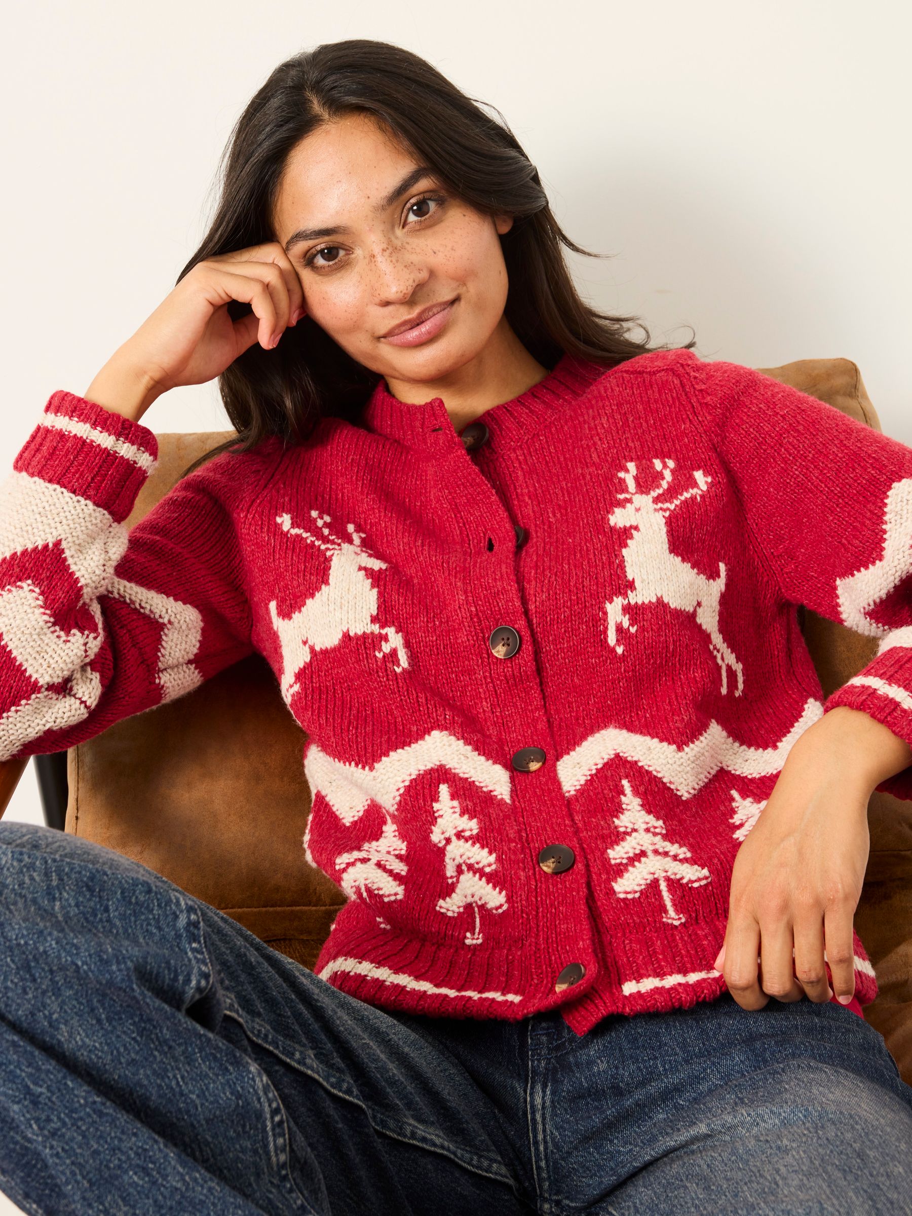 Red Reindeer Knitted Crew Christmas Cardigan - Image 3 of 5