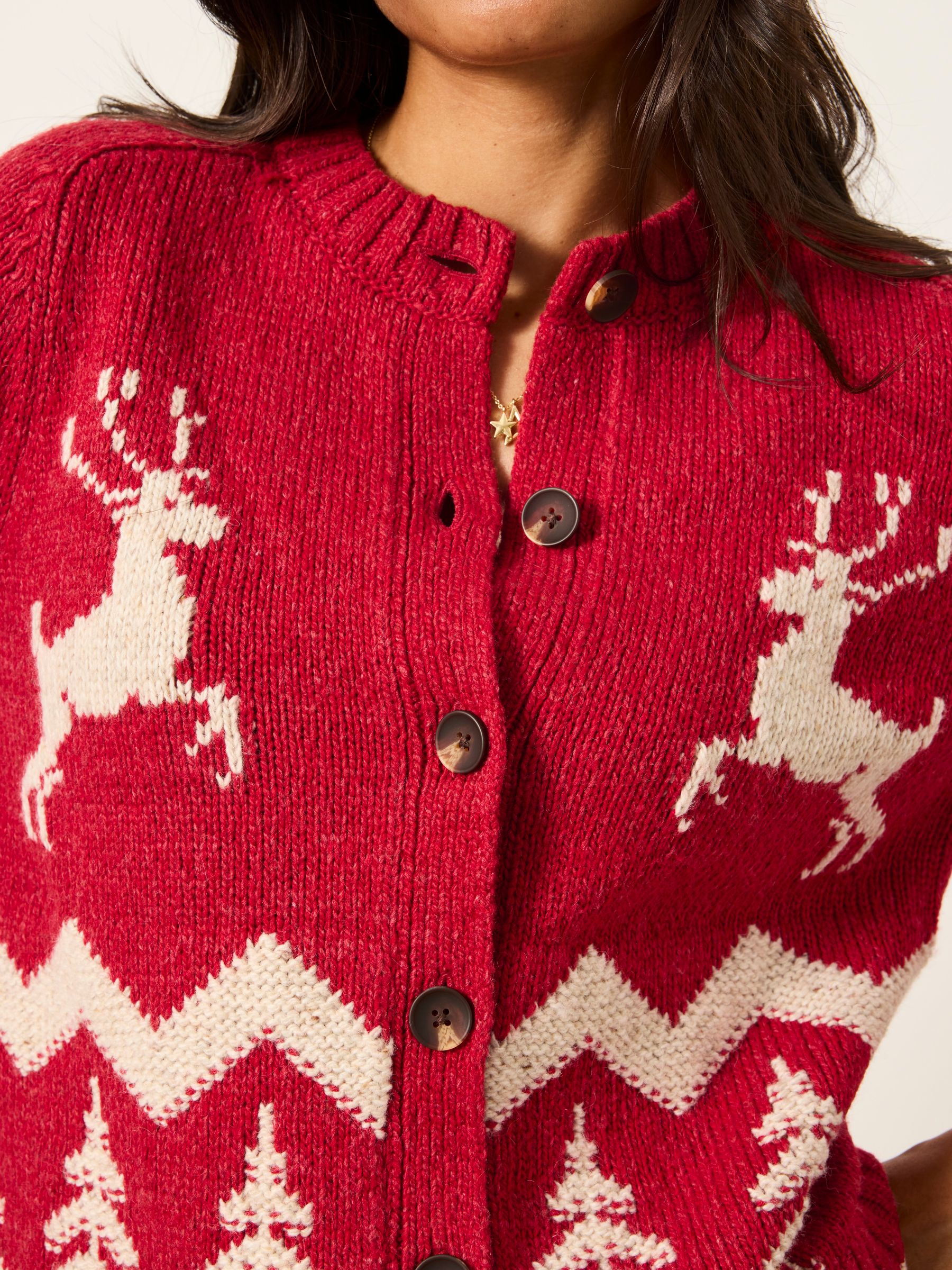 Red Reindeer Knitted Crew Christmas Cardigan - Image 4 of 5