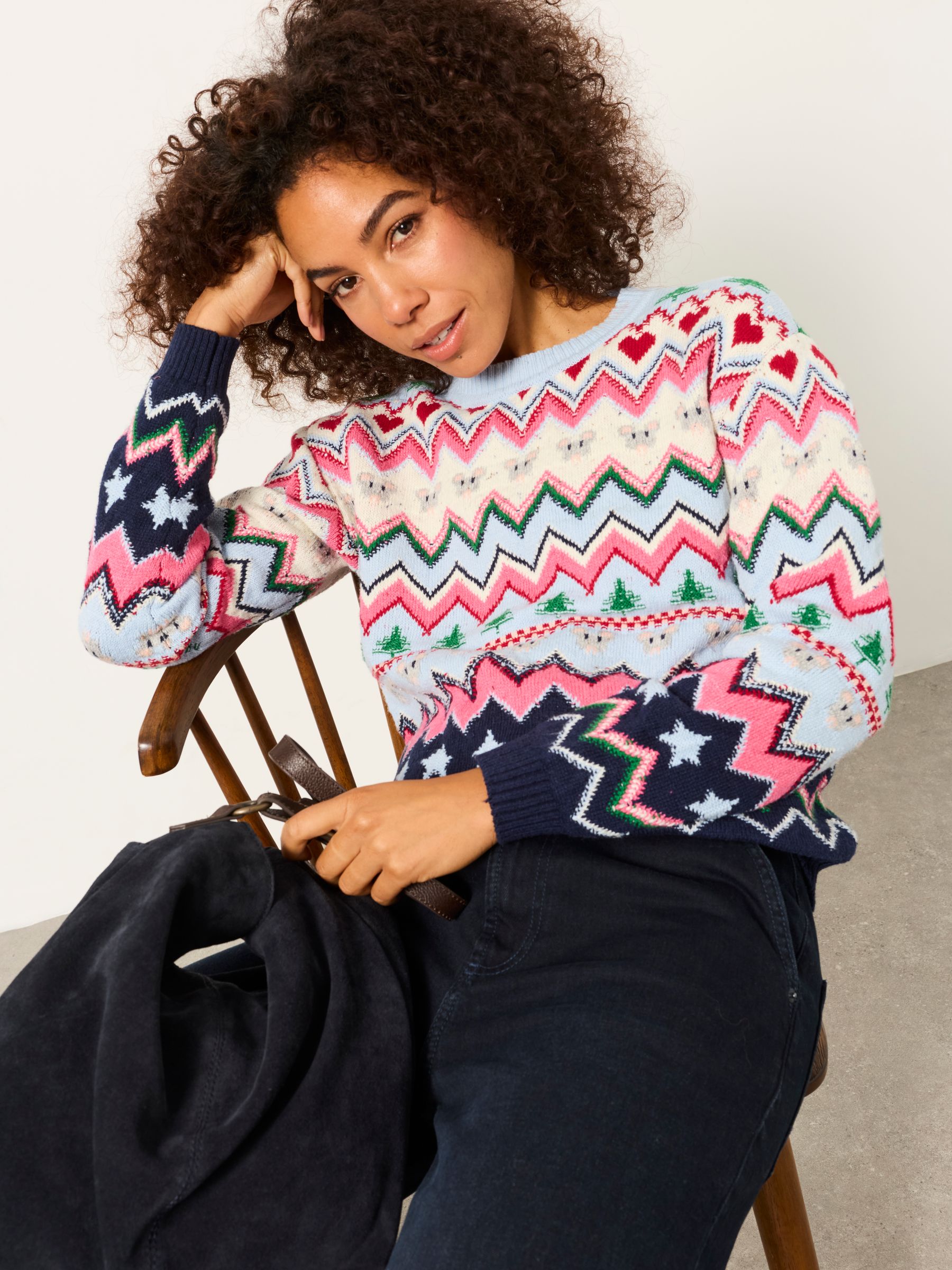Blue Shelter Knitted Fun Stripe Crew Jumper - Image 2 of 5