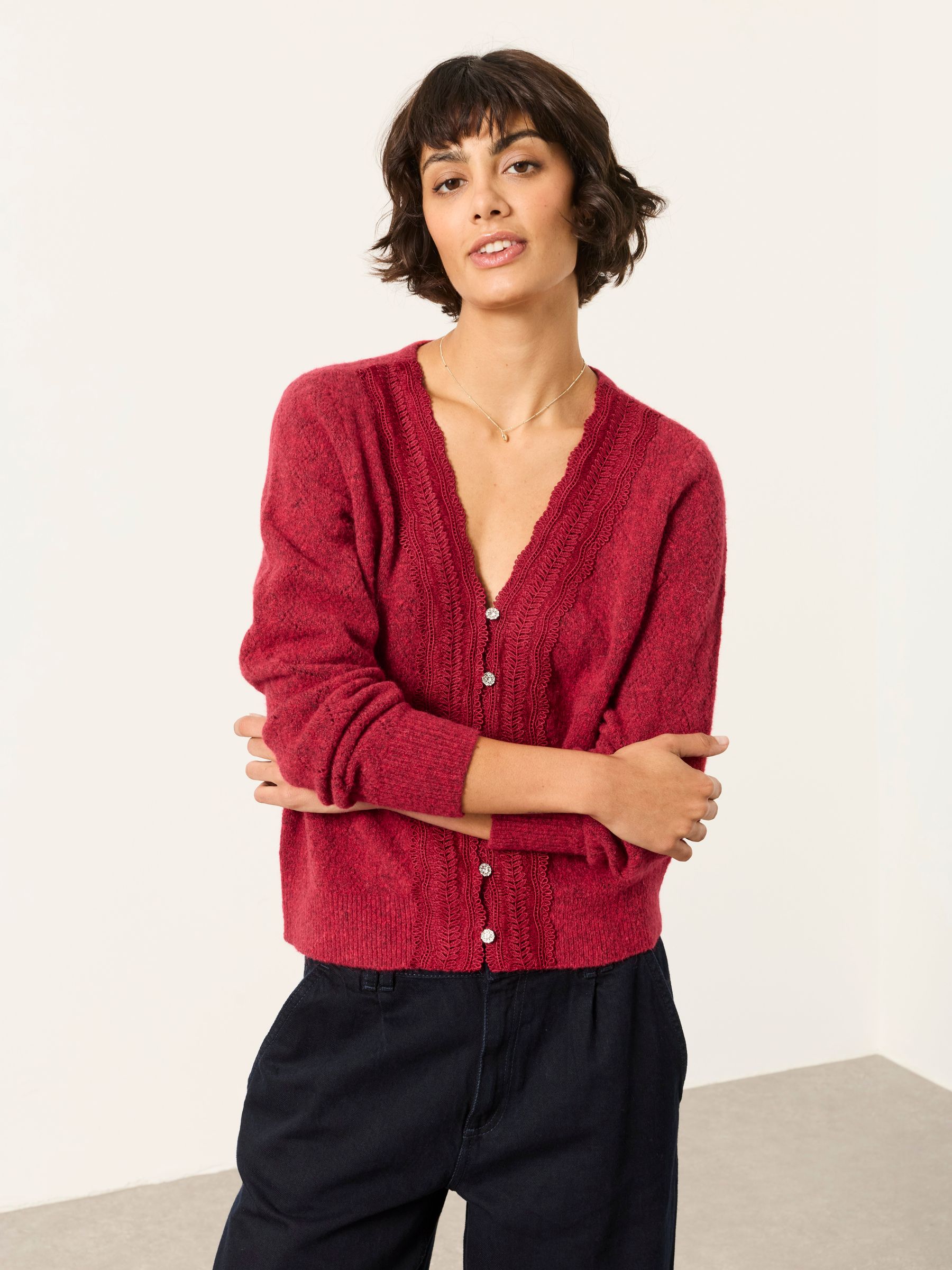Skye Red Knitted Lace V Cardigan - Image 1 of 6