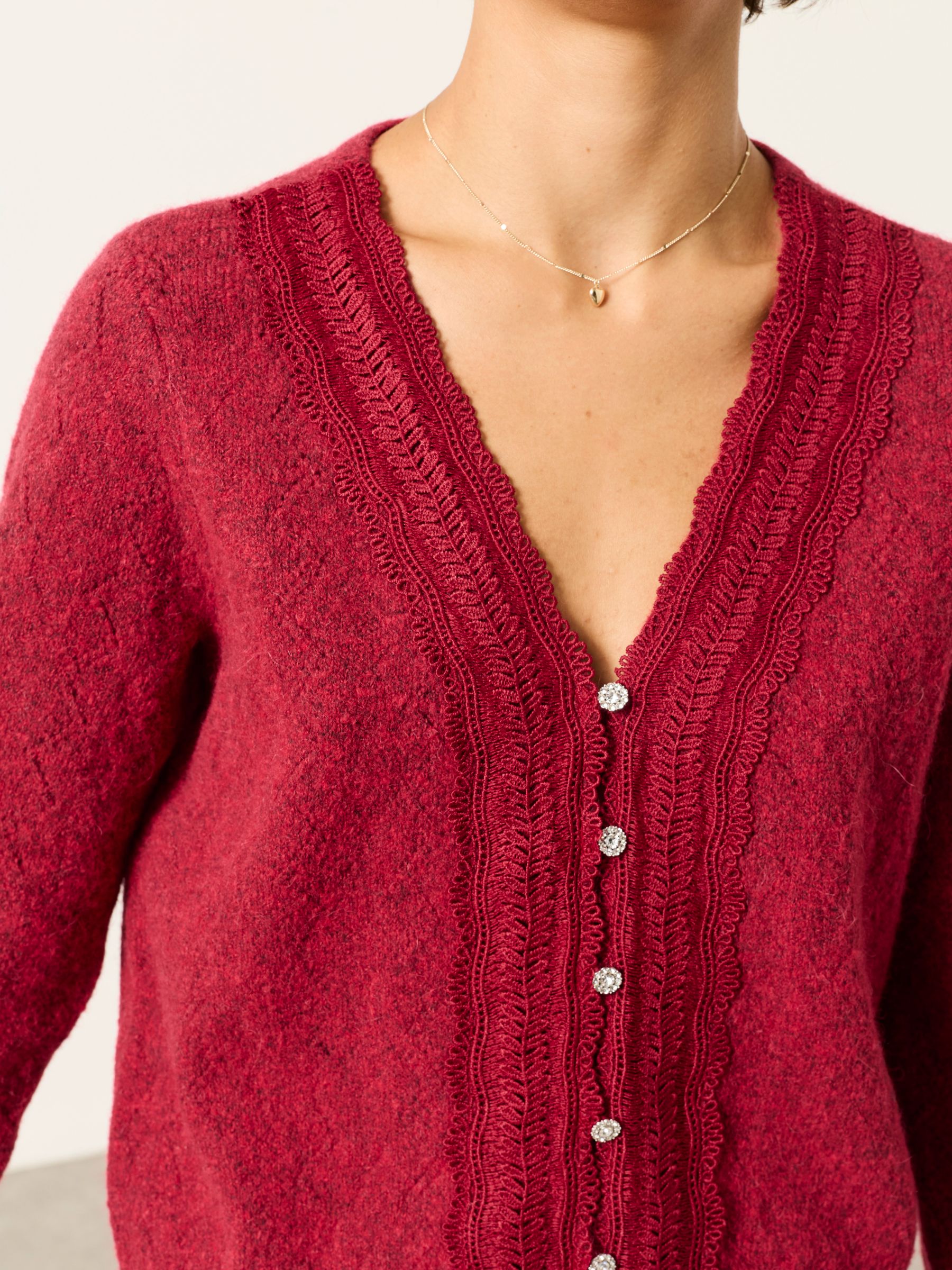 Skye Red Knitted Lace V Cardigan - Image 3 of 6