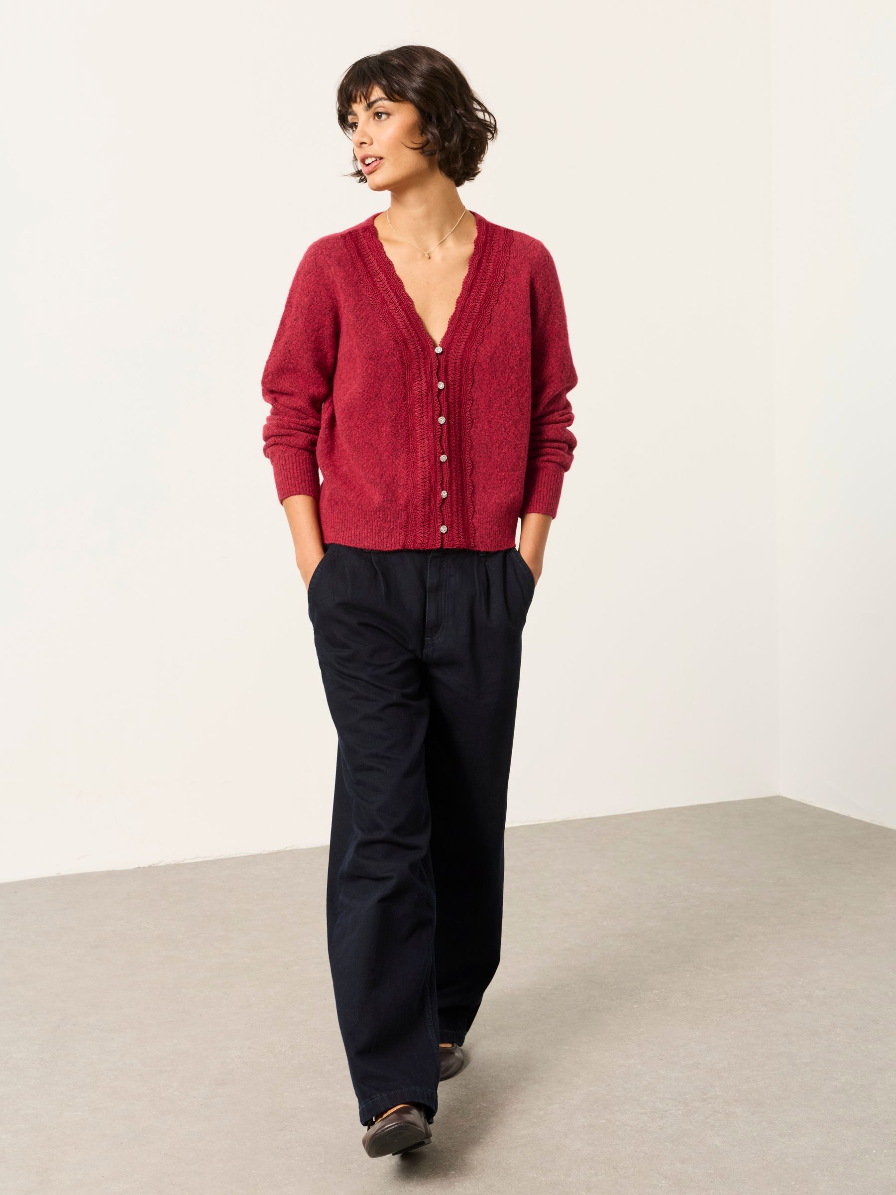 Skye Red Knitted Lace V Cardigan - Image 4 of 6