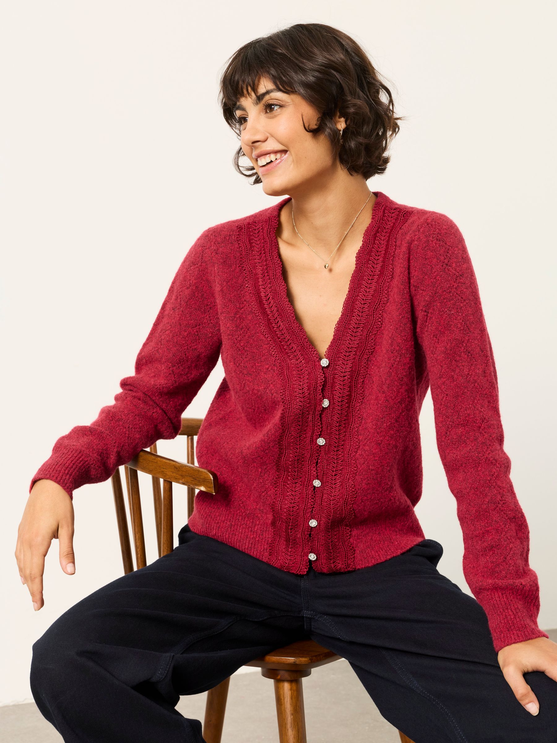 Skye Red Knitted Lace V Cardigan - Image 5 of 6