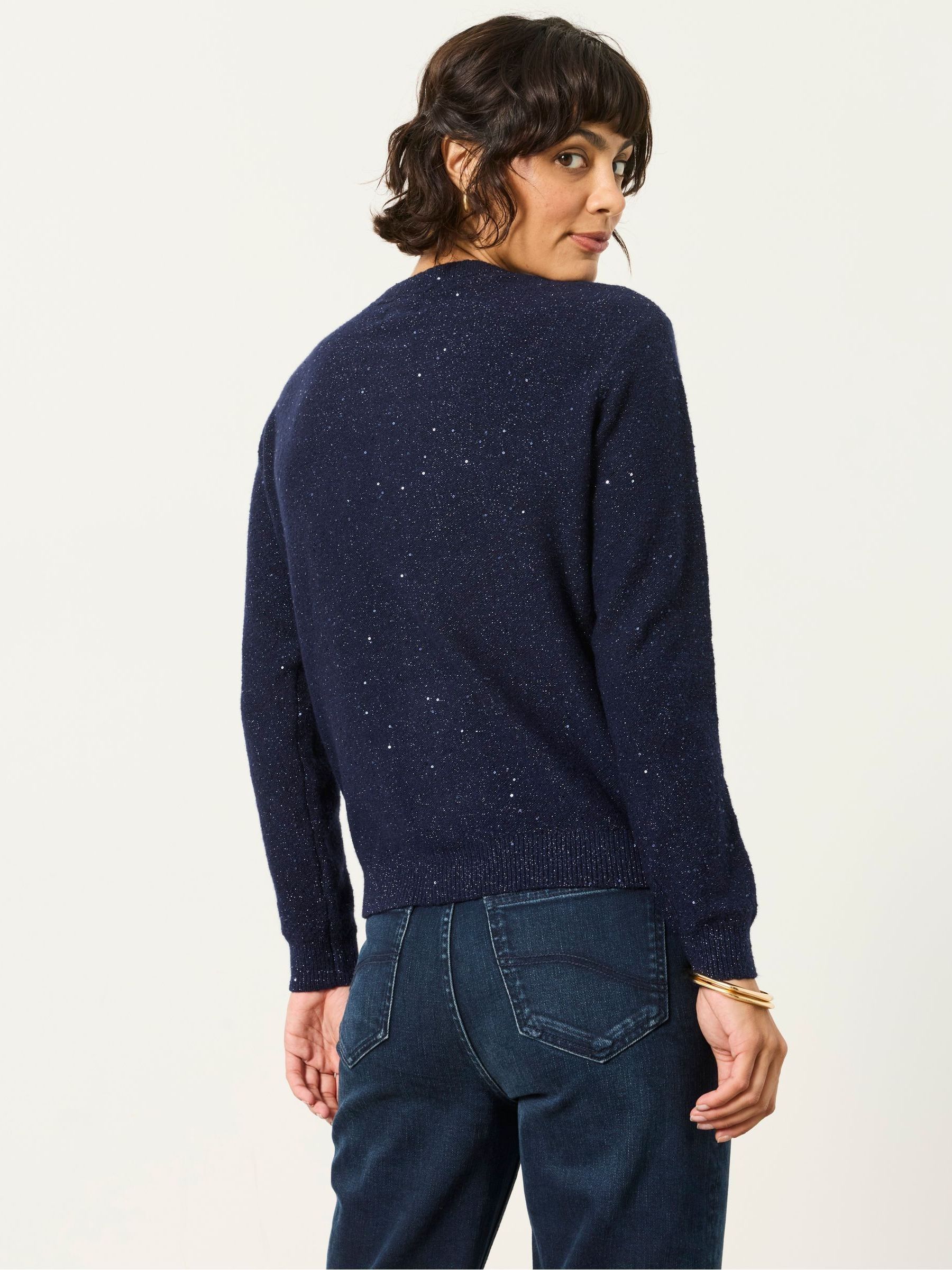 Skylar Navy Knitted Sequin Sparkle Crew Cardigan - Image 2 of 6