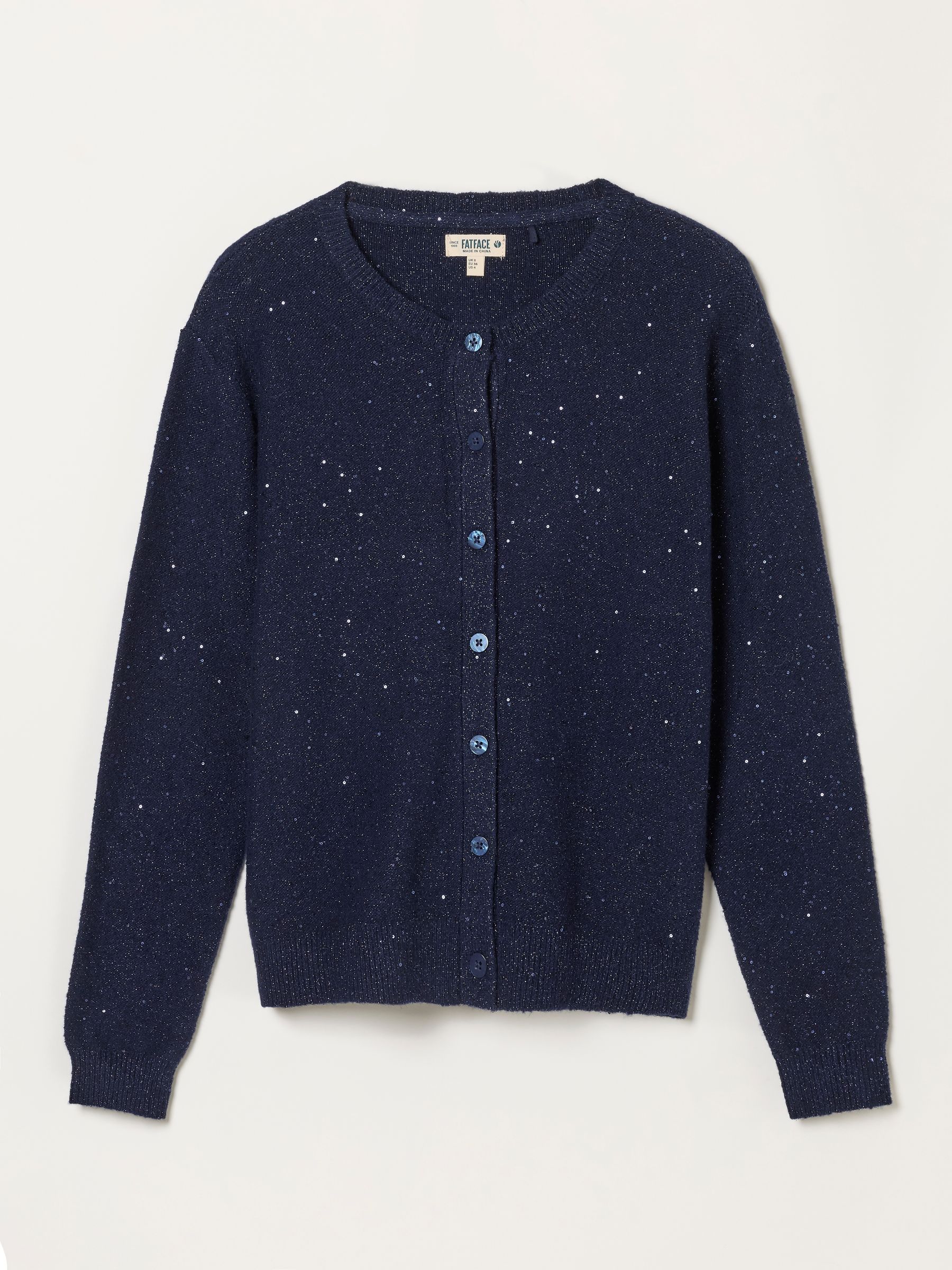 Skylar Navy Knitted Sequin Sparkle Crew Cardigan - Image 6 of 6