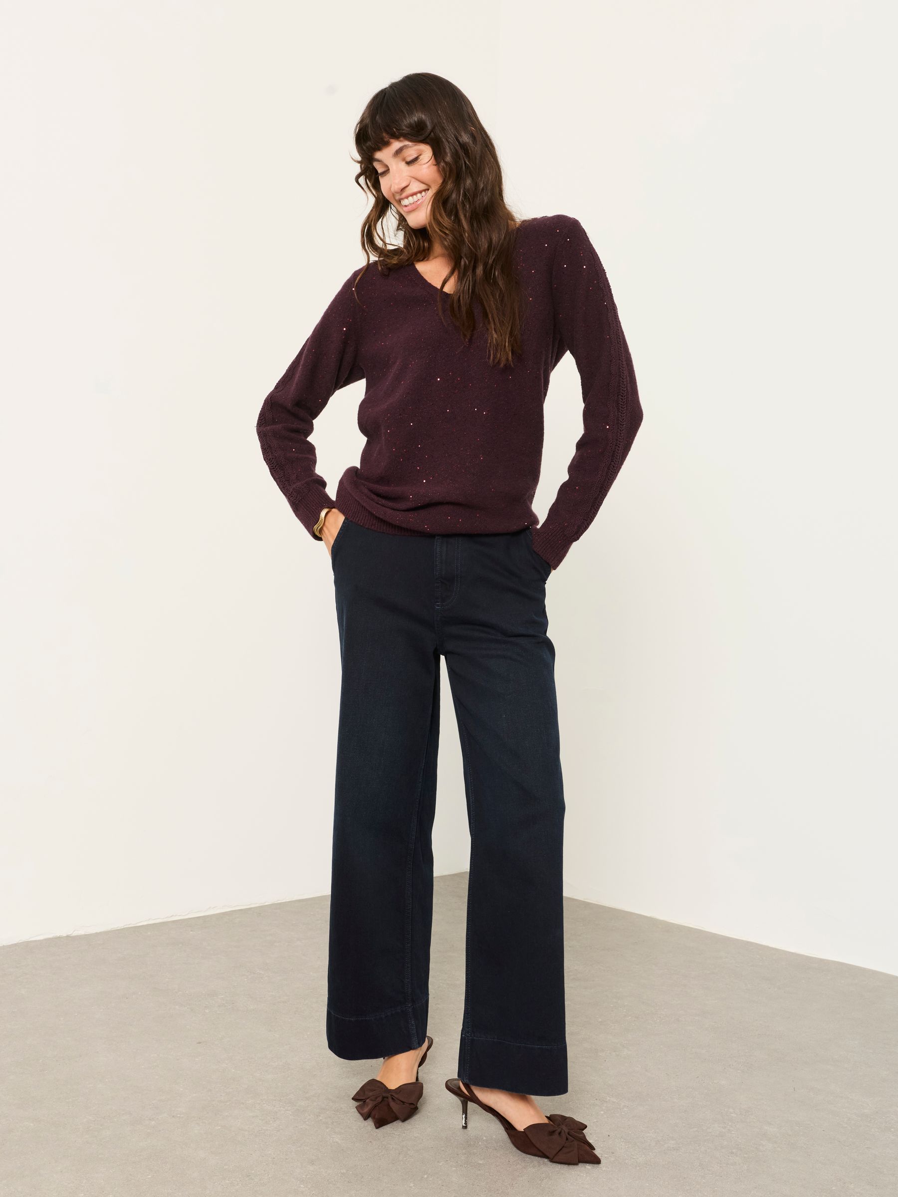 Skylar Burgundy Red Knitted Sequin Sparkle Lace Tunic - Image 3 of 6