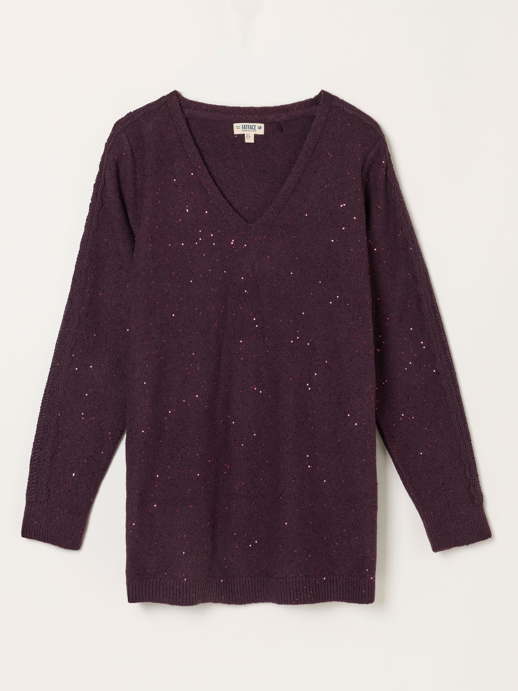 Skylar Burgundy Red Knitted Sequin Sparkle Lace Tunic - Image 6 of 6 Skylar Burgundy Red Knitted Sequin Sparkle Lace Tunic - Image 6 of 6