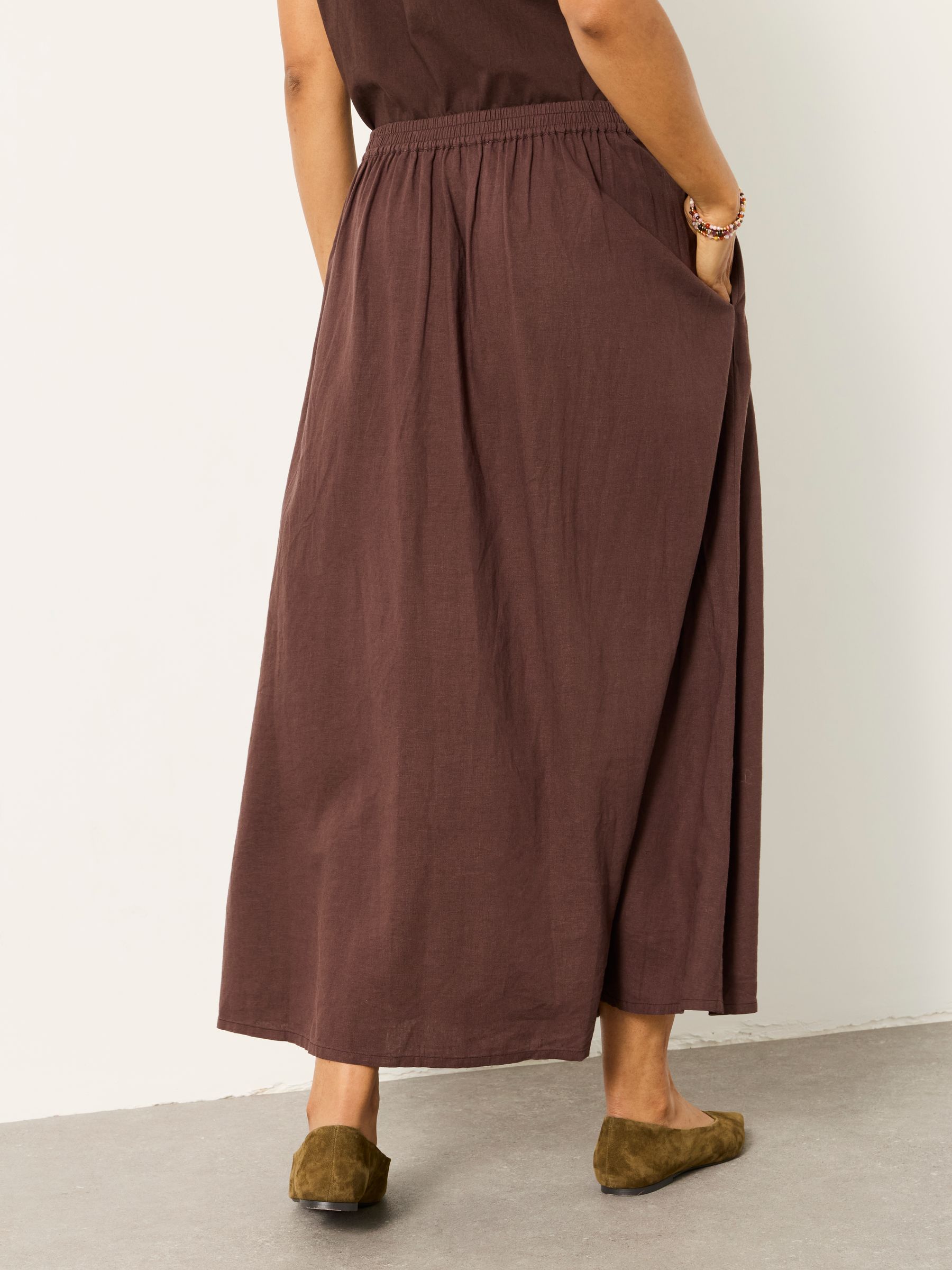 Issa Chocolate Brown Linen Midi Skirt - Image 2 of 5