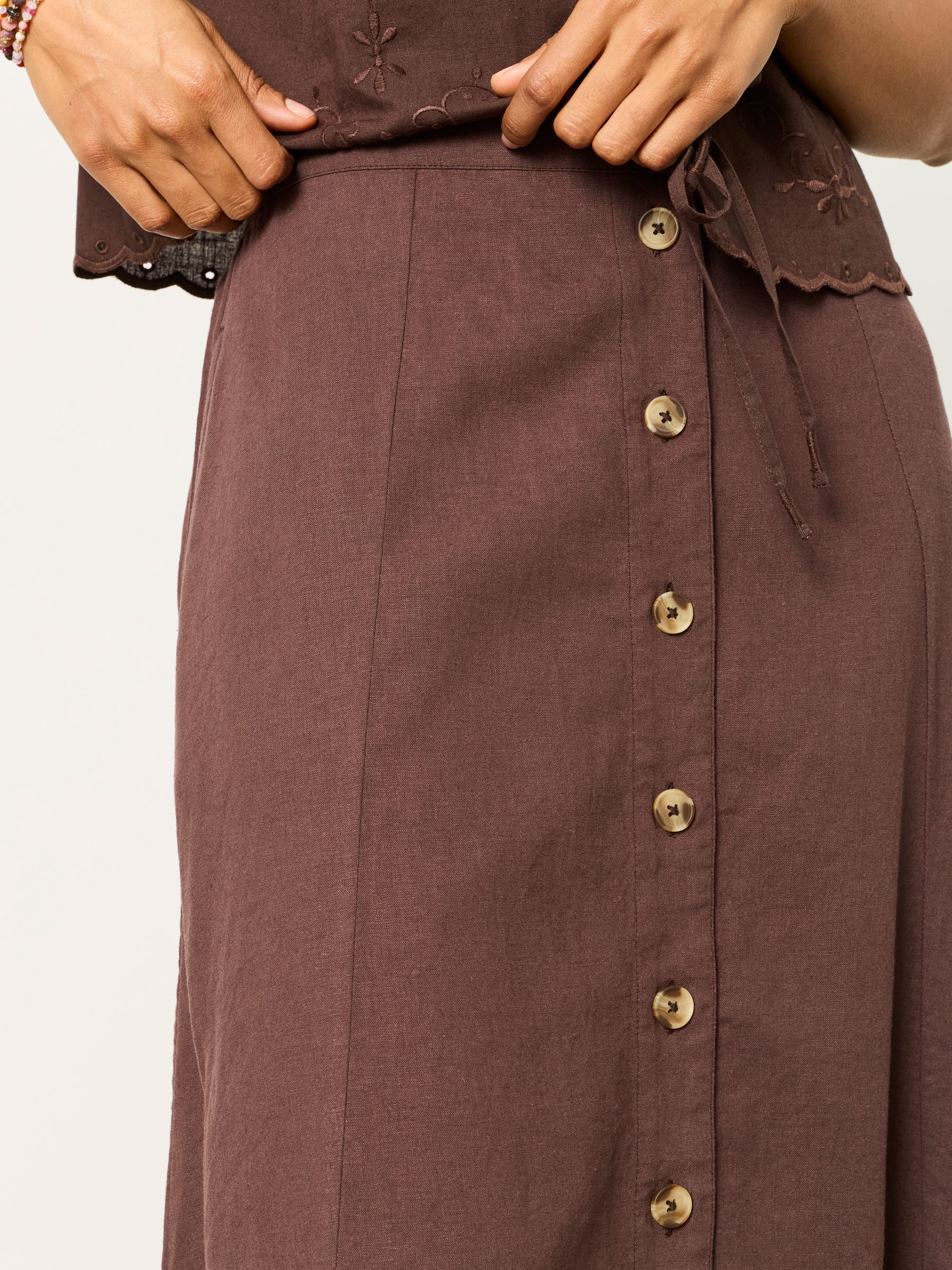 Issa Chocolate Brown Linen Midi Skirt - Image 3 of 5