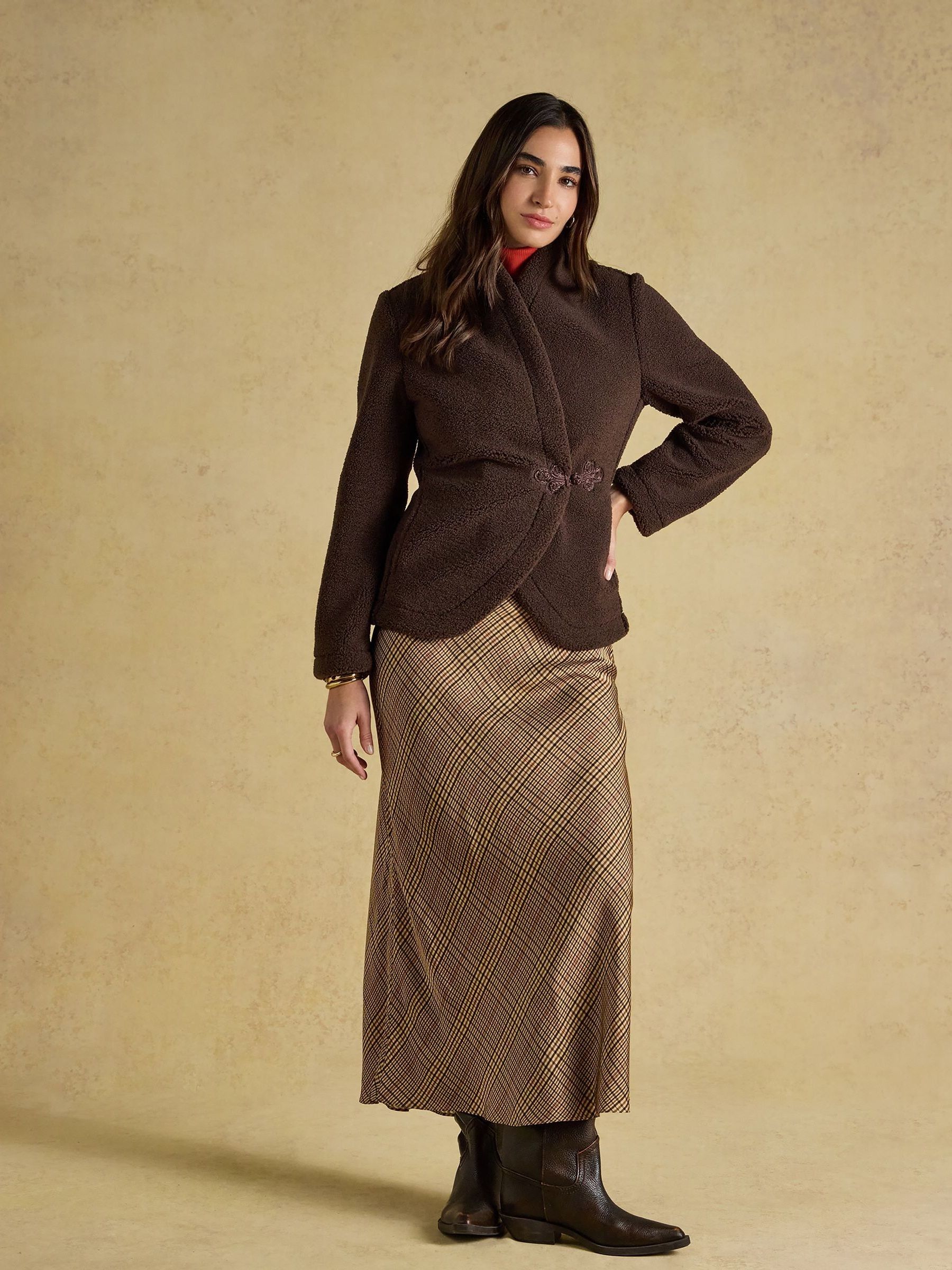 Bias Cut Brown Check Skirt - Image 3 of 7