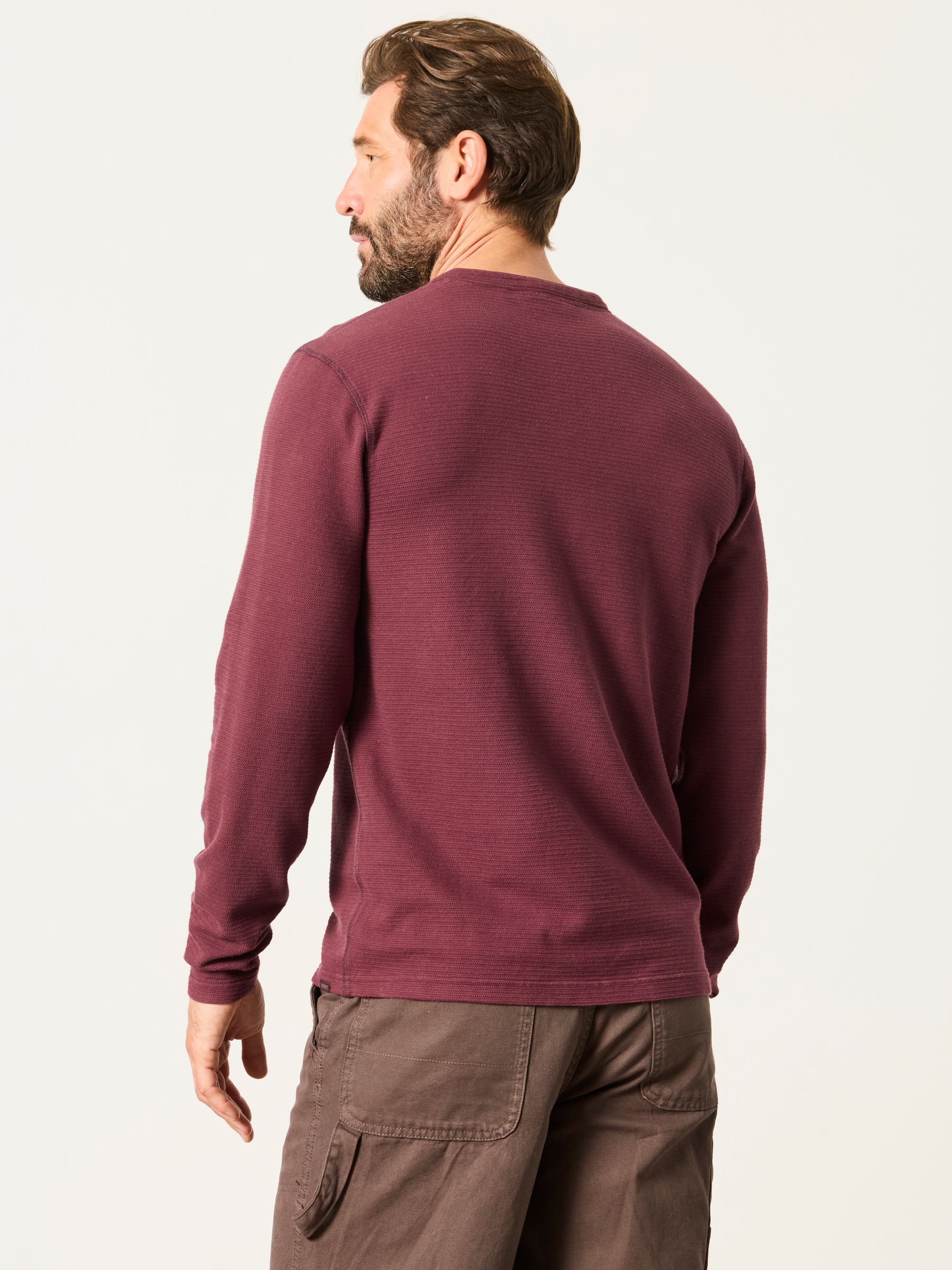 Henley Dusky Purple Long Sleeve Textured T-Shirt - Image 2 of 6