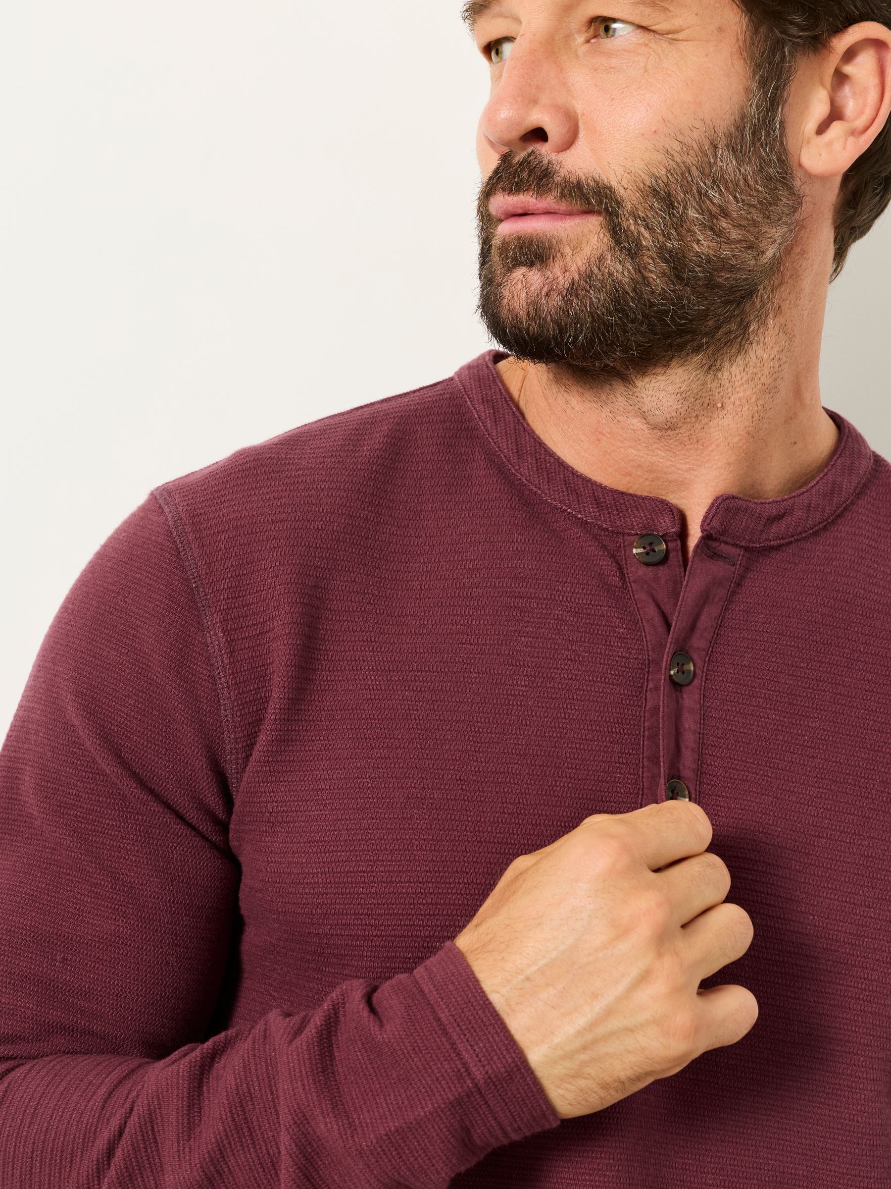 Henley Dusky Purple Long Sleeve Textured T-Shirt - Image 3 of 6
