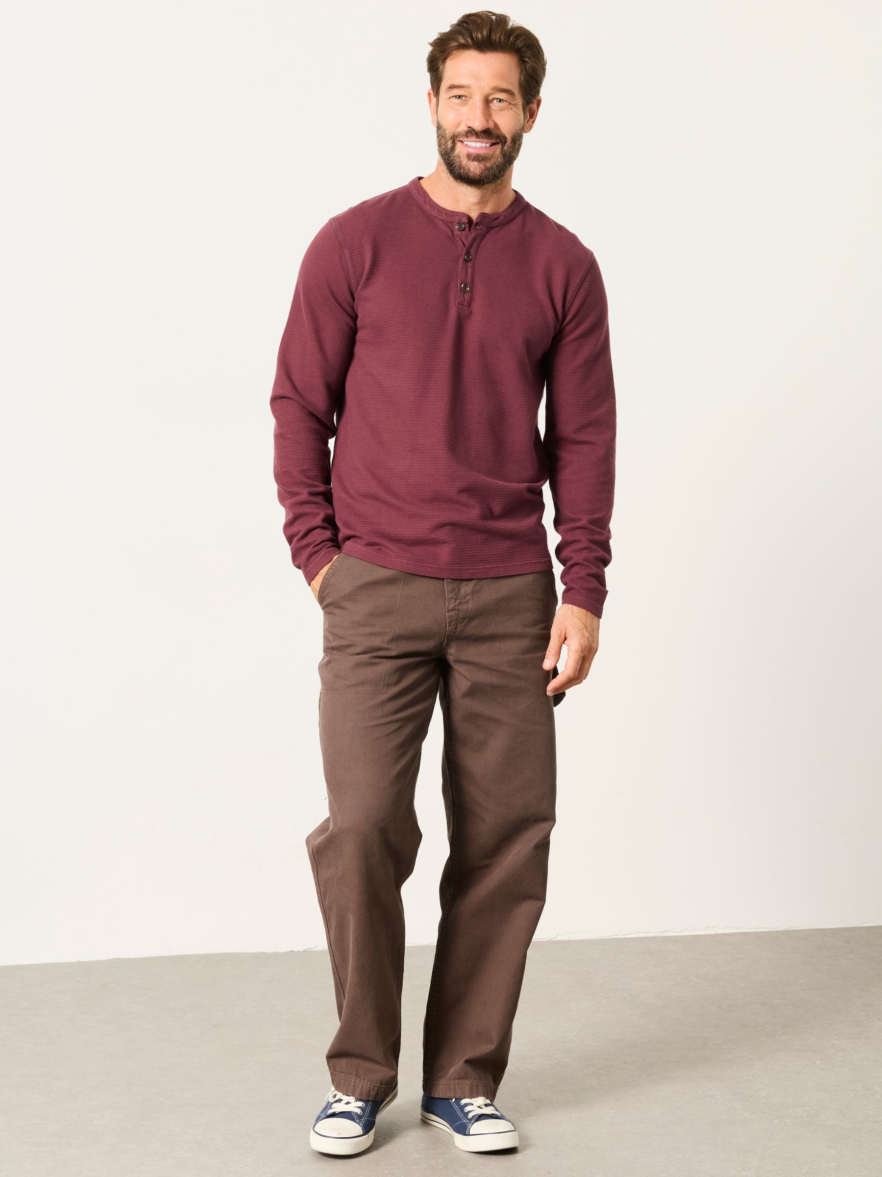 Henley Dusky Purple Long Sleeve Textured T-Shirt - Image 4 of 6