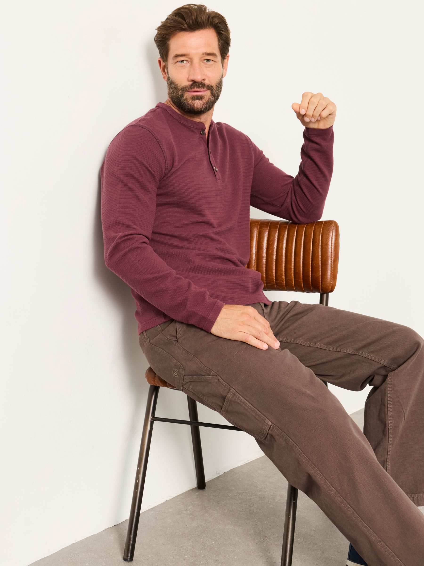 Henley Dusky Purple Long Sleeve Textured T-Shirt - Image 5 of 6