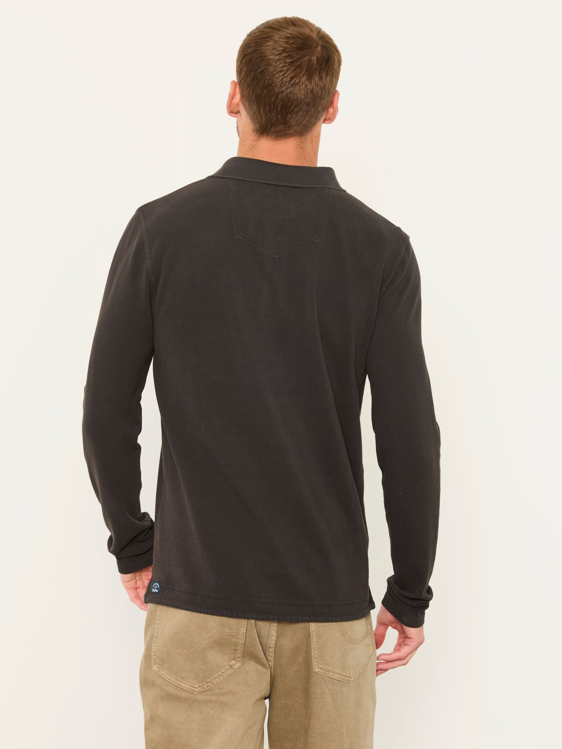 Washed Black Long Sleeve Pique Polo Shirt - Image 2 of 6
