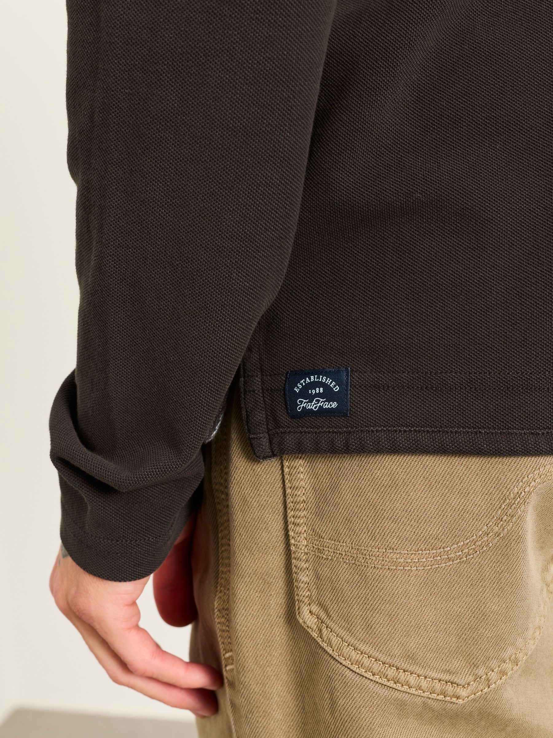 Washed Black Long Sleeve Pique Polo Shirt - Image 3 of 6