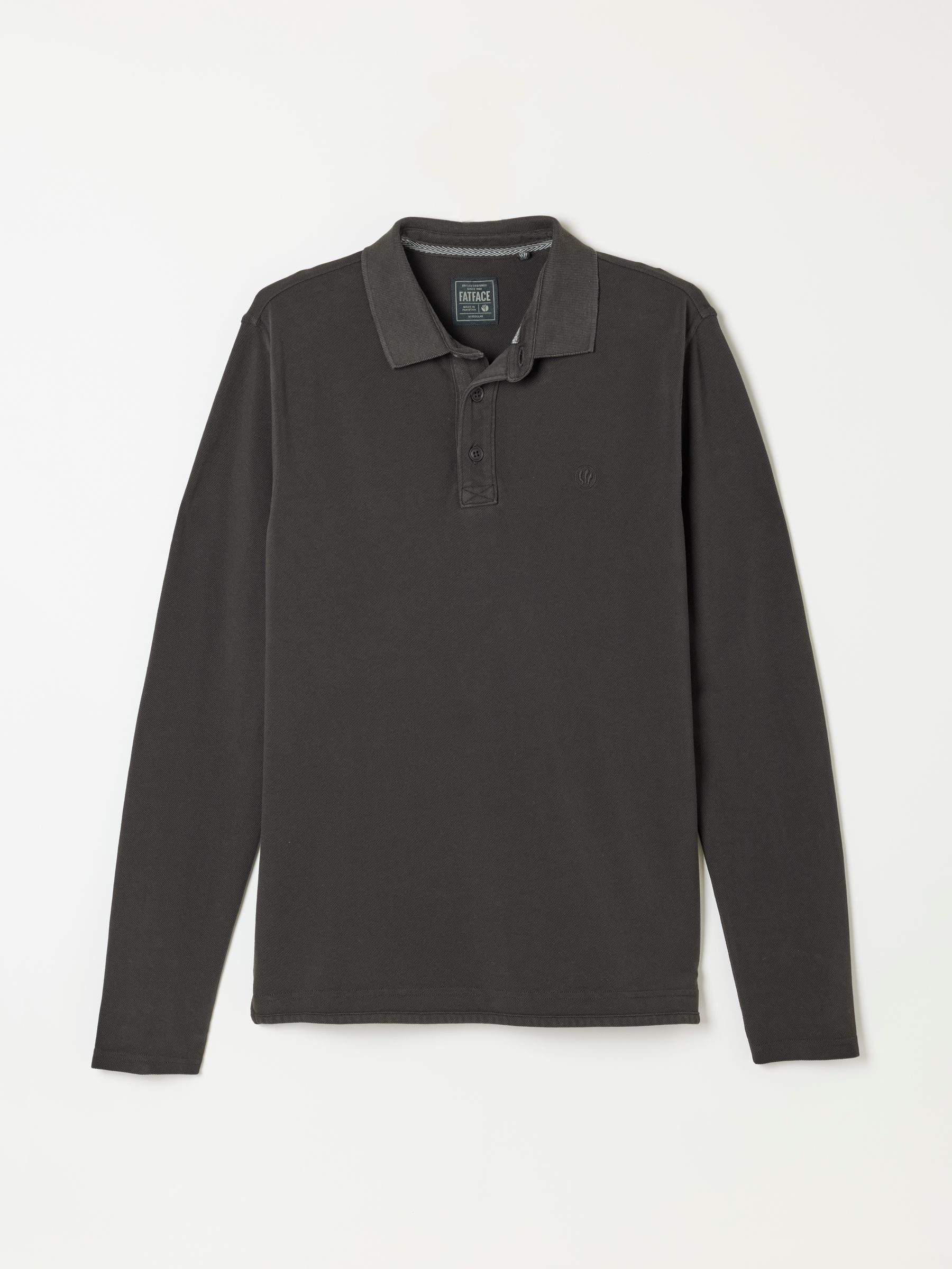 Washed Black Long Sleeve Pique Polo Shirt - Image 6 of 6