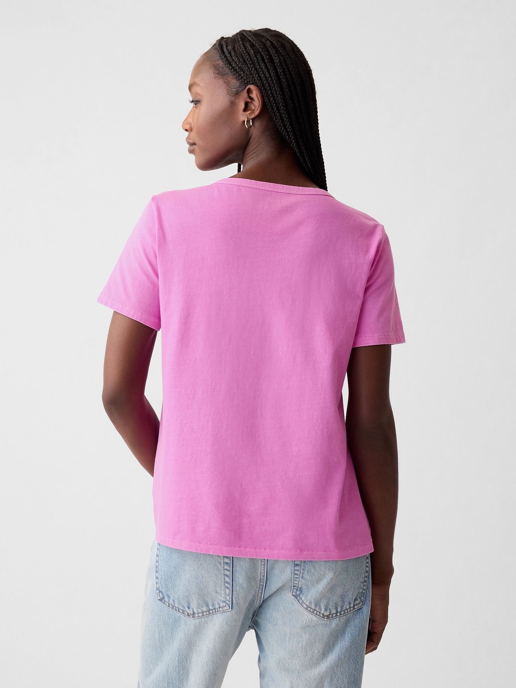 Purple Cotton Short Sleeve Vintage V-Neck T-Shirt - Image 2 of 4