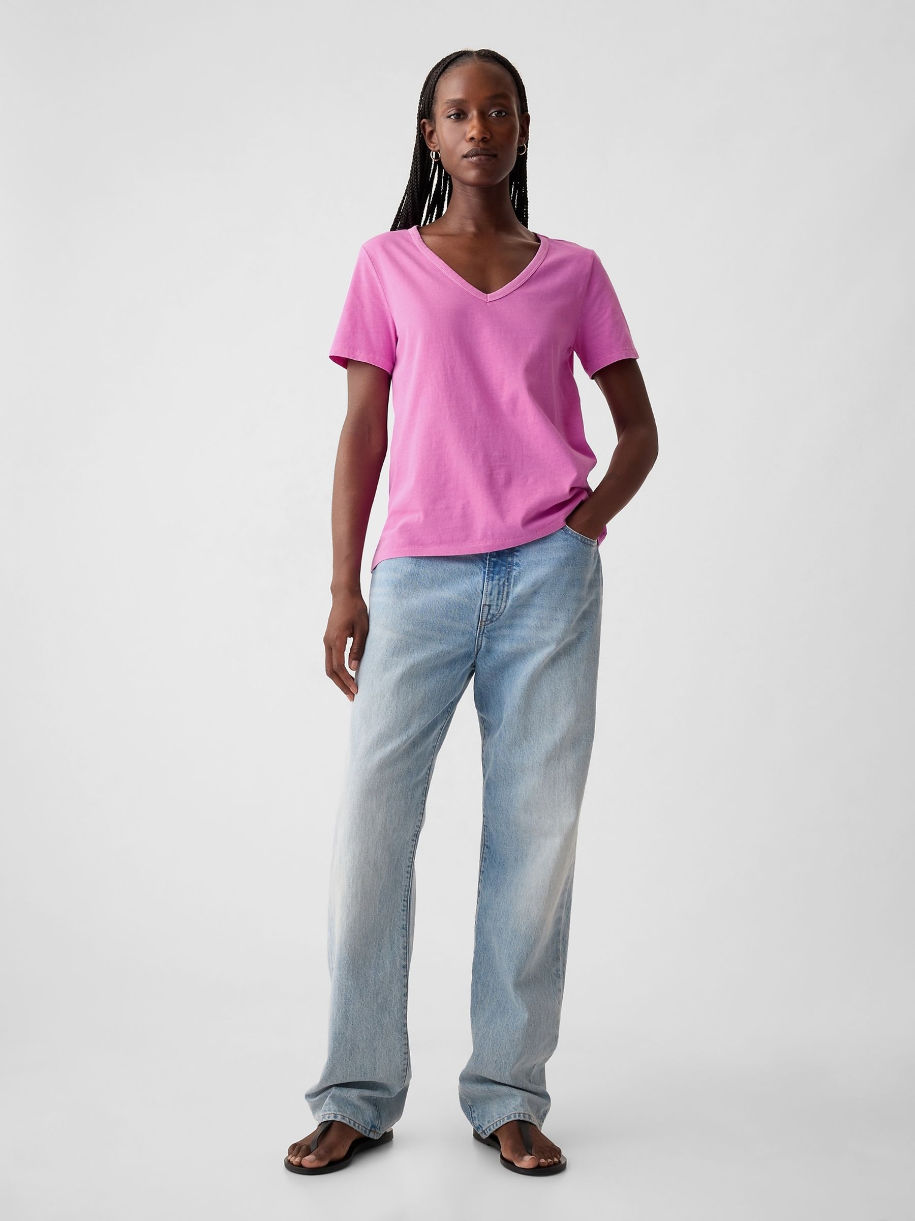 Purple Cotton Short Sleeve Vintage V-Neck T-Shirt - Image 3 of 4