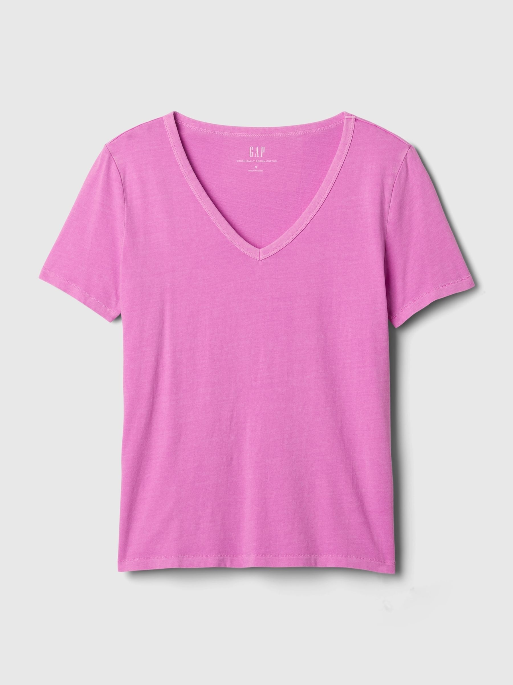Purple Cotton Short Sleeve Vintage V-Neck T-Shirt - Image 4 of 4