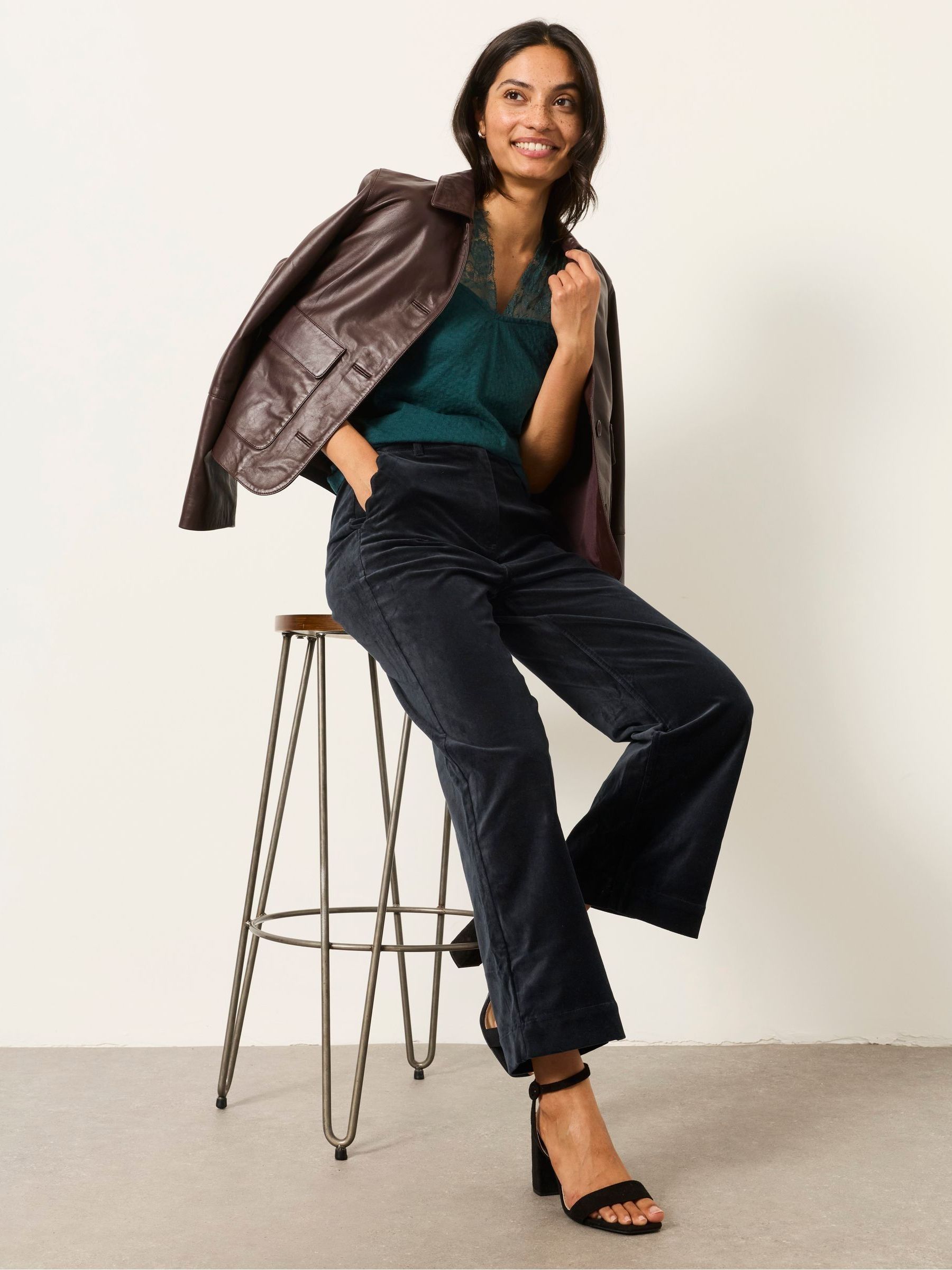Hove Black Velvet Wide leg Trousers - Image 3 of 6