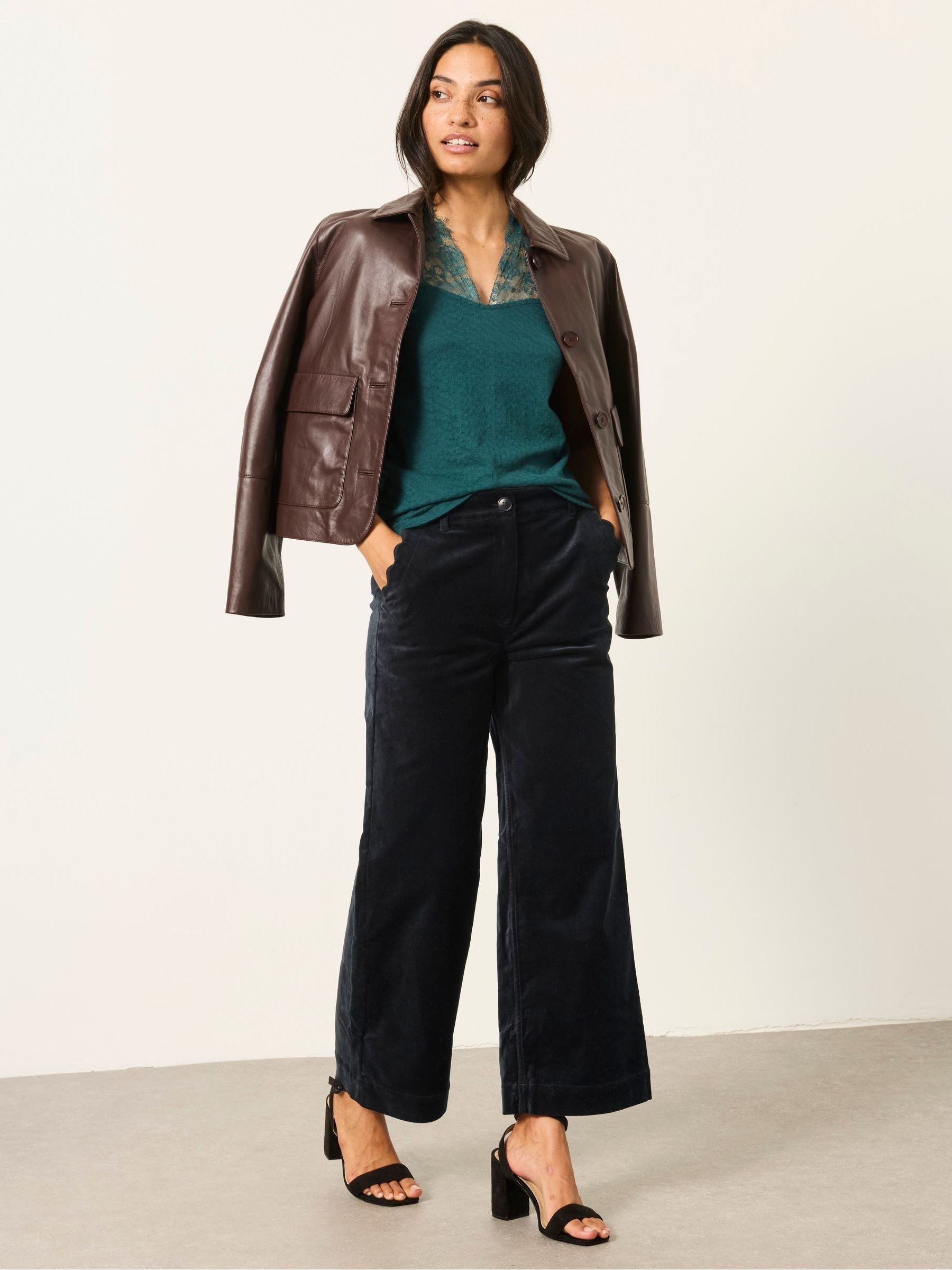 Hove Black Velvet Wide leg Trousers - Image 4 of 6