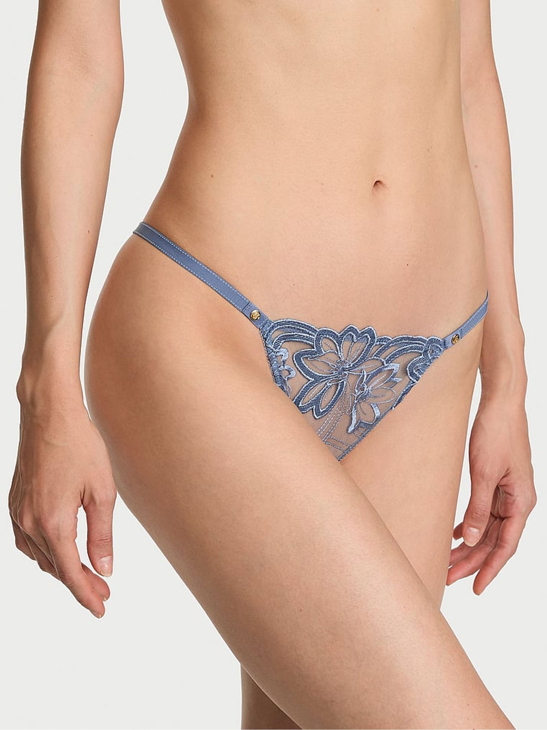 Denim Blue G-String Embroidery Knickers - Image 1 of 3