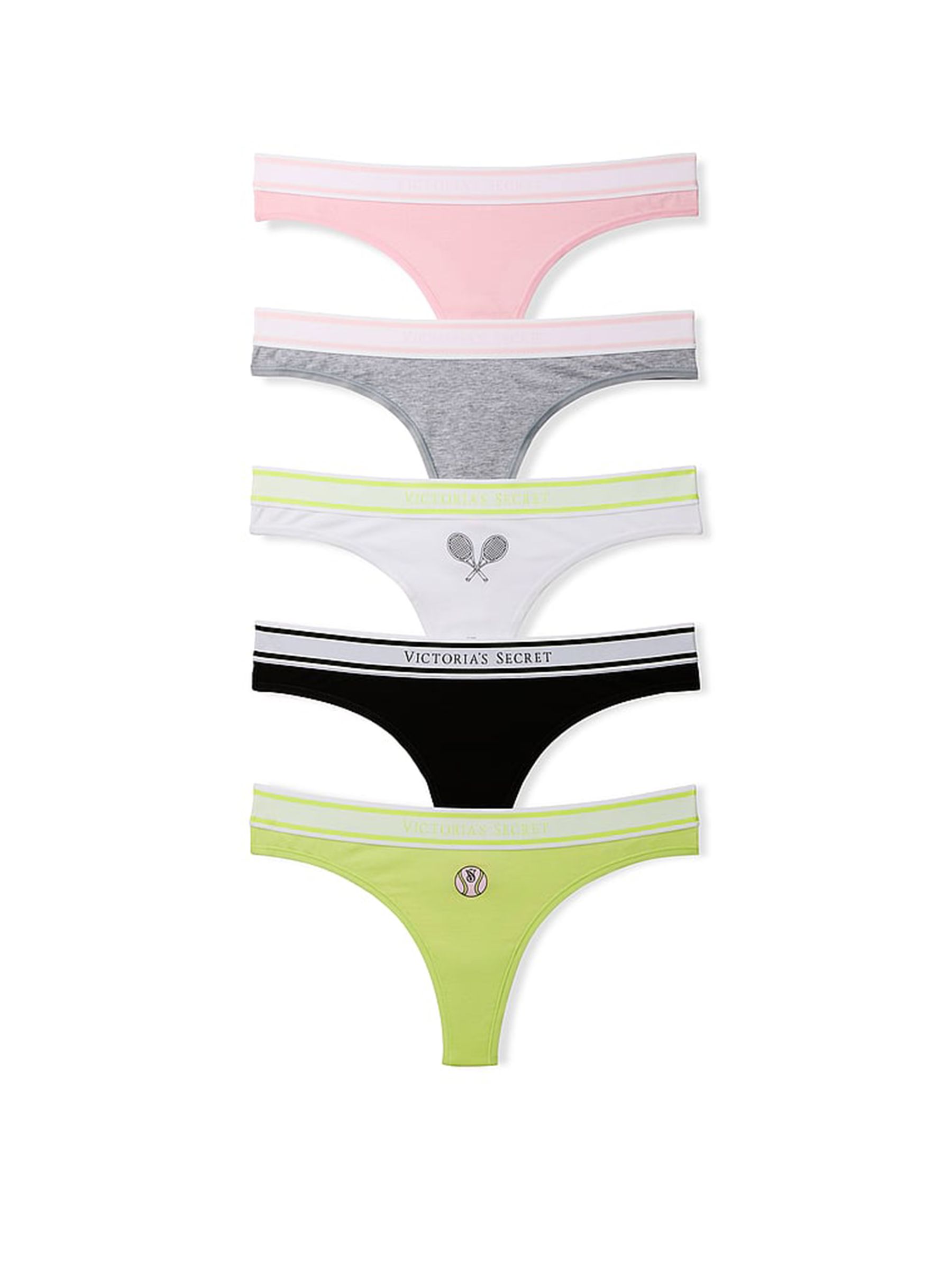 Pink/Grey/White/Black/Green Thong Knickers 5 Pack - Image 1 of 1