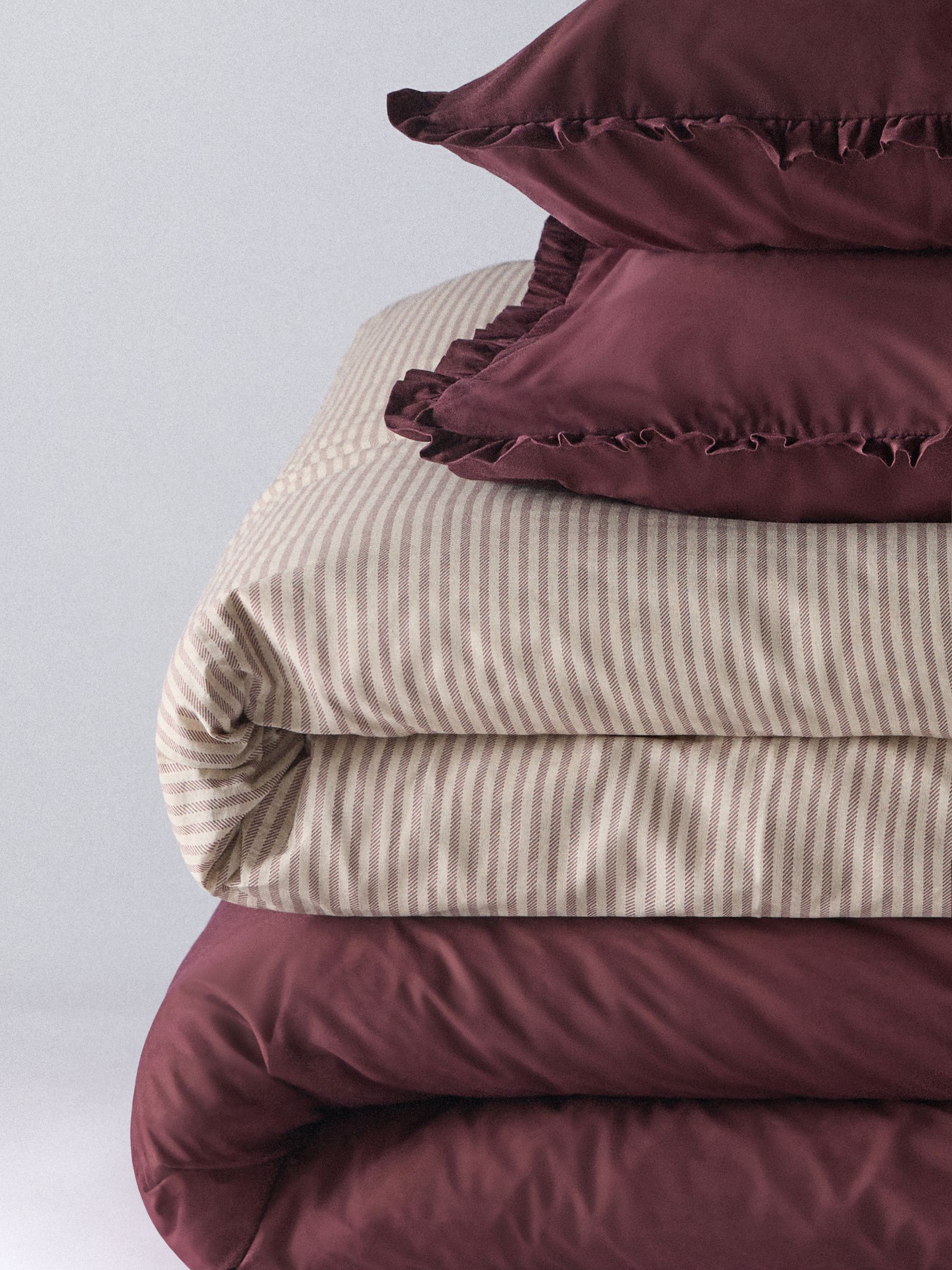 The Set 8 Piece Burgundy/Stripe Frill Duvet Cover and Pillowcase Set with Fitted Sheets - Image 6 of 6