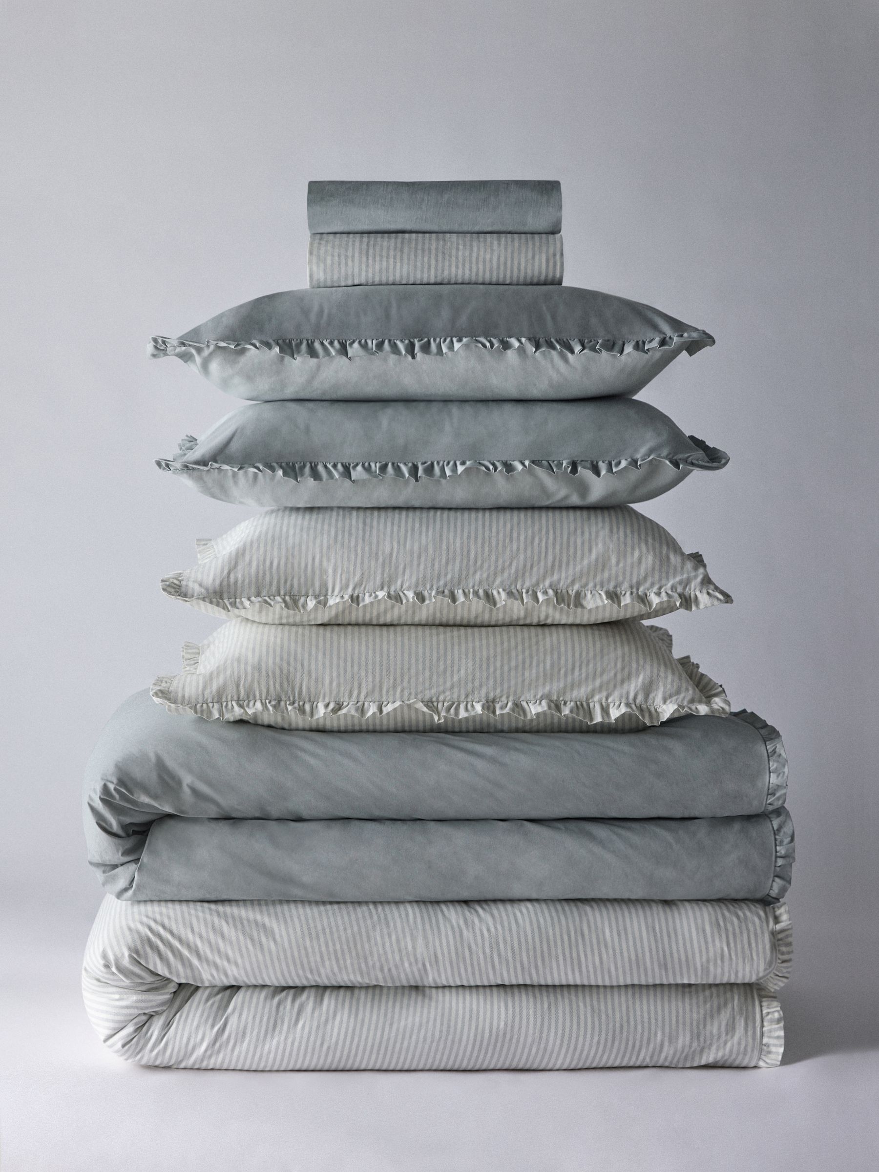 The Set 8 Piece Blue/Stripe Frill Duvet Cover and Pillowcase Set with Fitted Sheets - Image 1 of 6