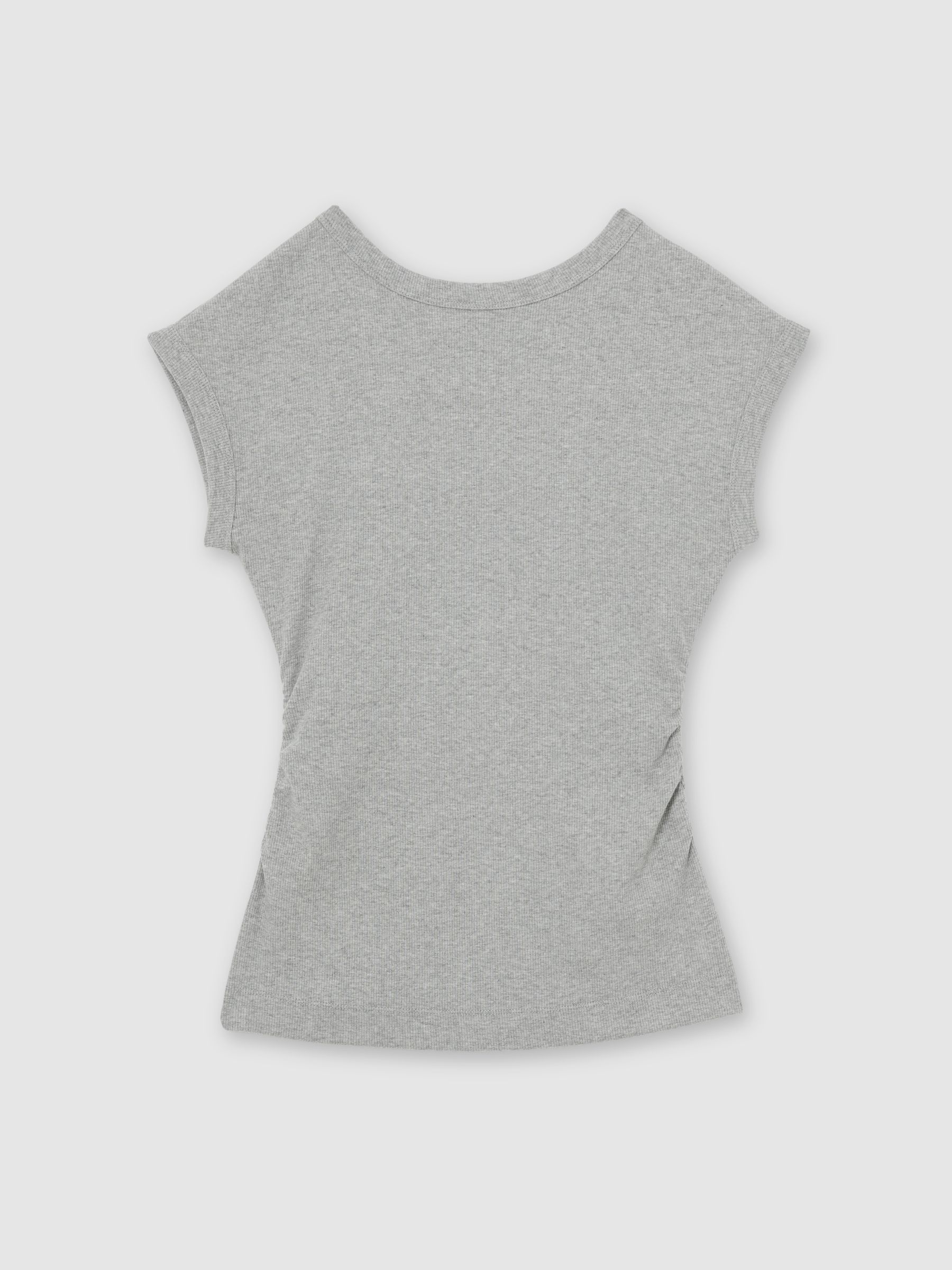 Stretch-Cotton Scoop-Back Top in Grey Marl