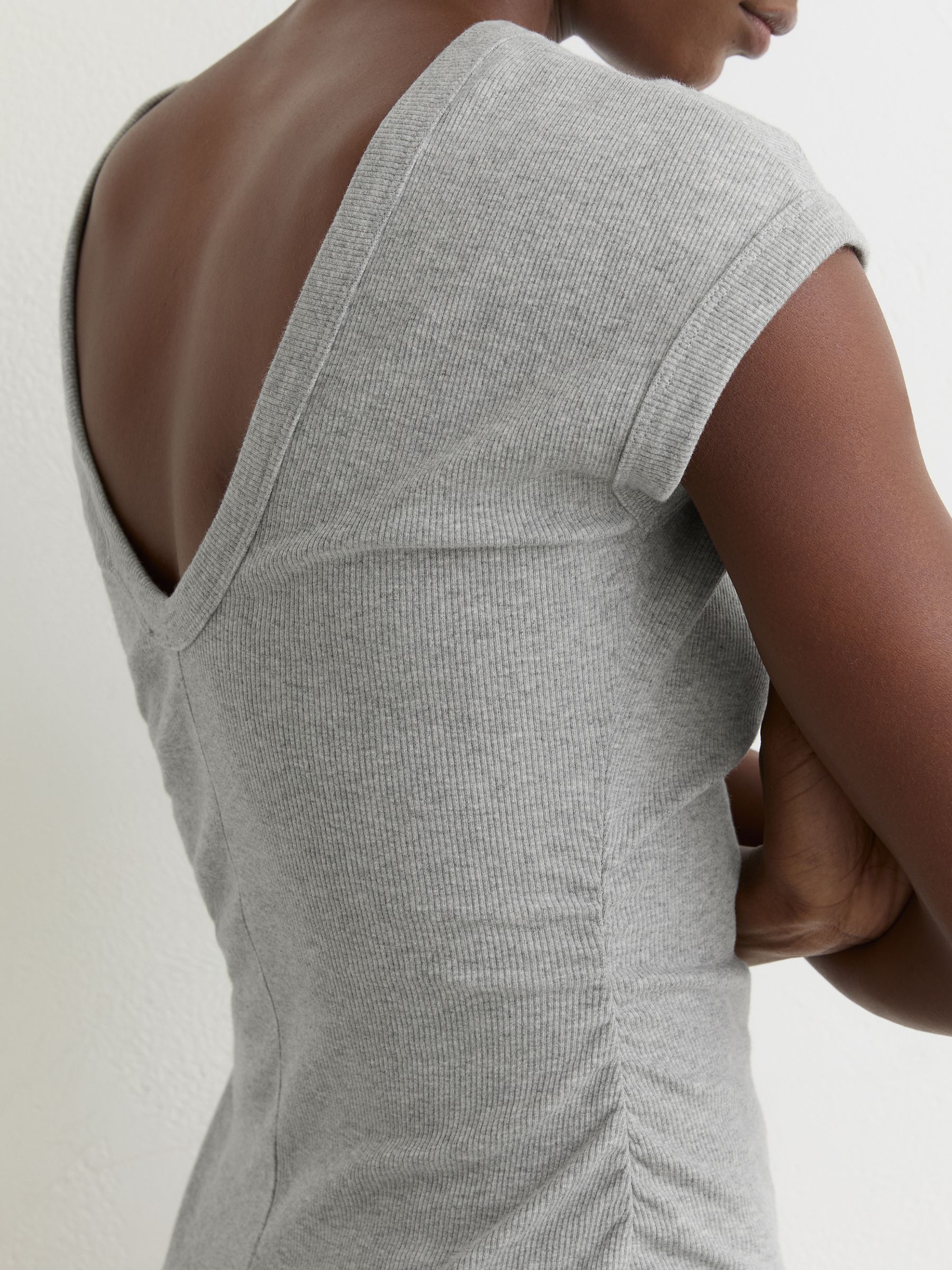 Stretch-Cotton Scoop-Back Top in Grey Marl - Image 3 of 6