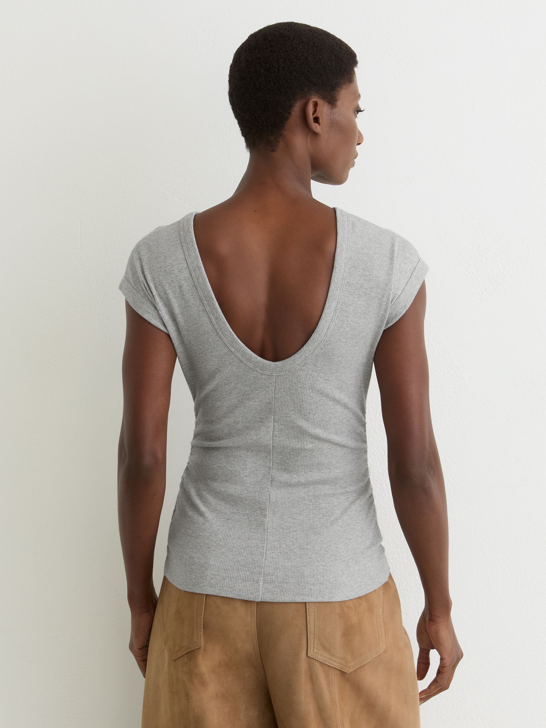 Stretch-Cotton Scoop-Back Top in Grey Marl - Image 5 of 6