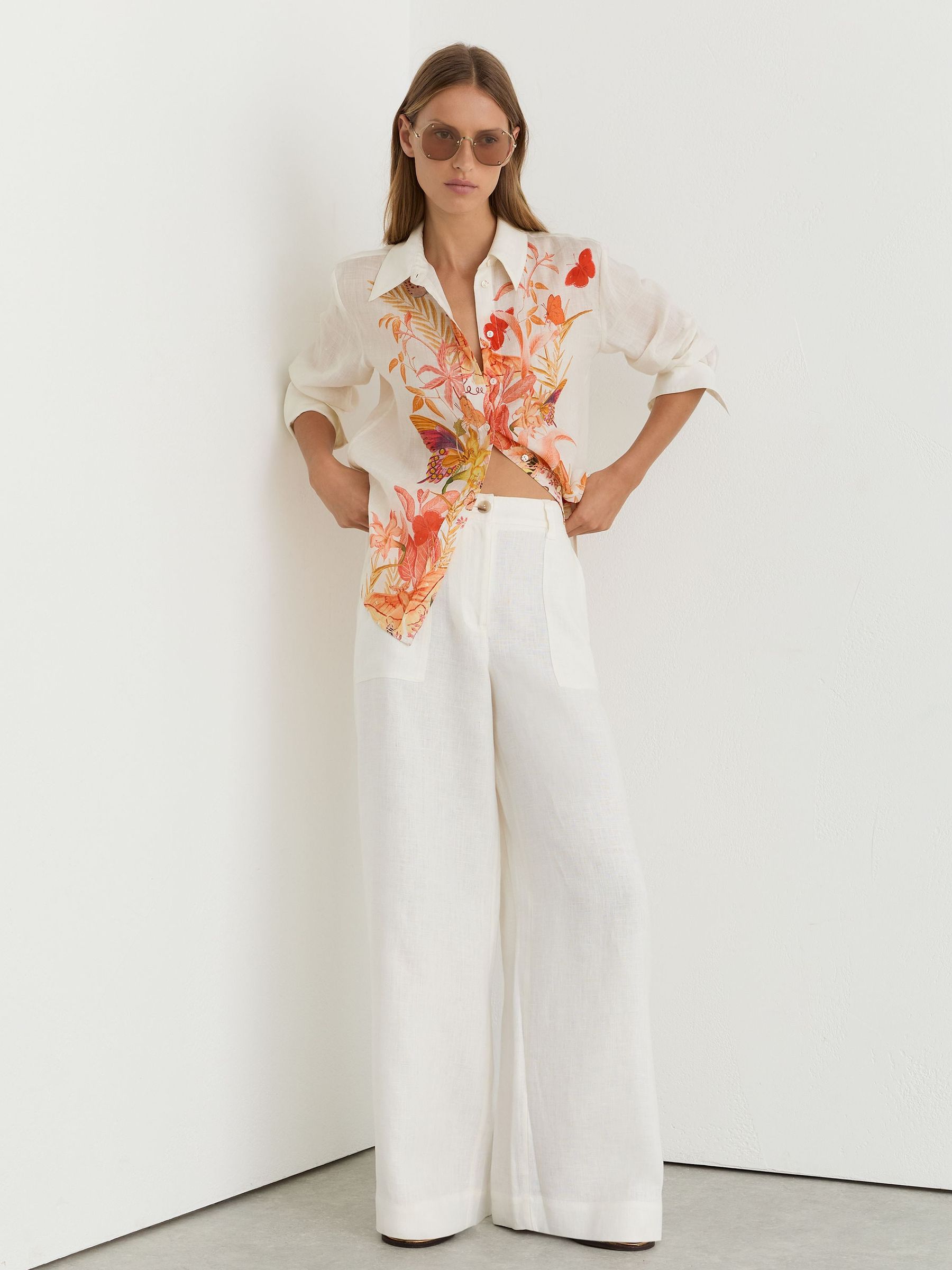 Reiss | NYBG Ramie Butterfly-Print Shirt in Ivory - Image 3 of 7
