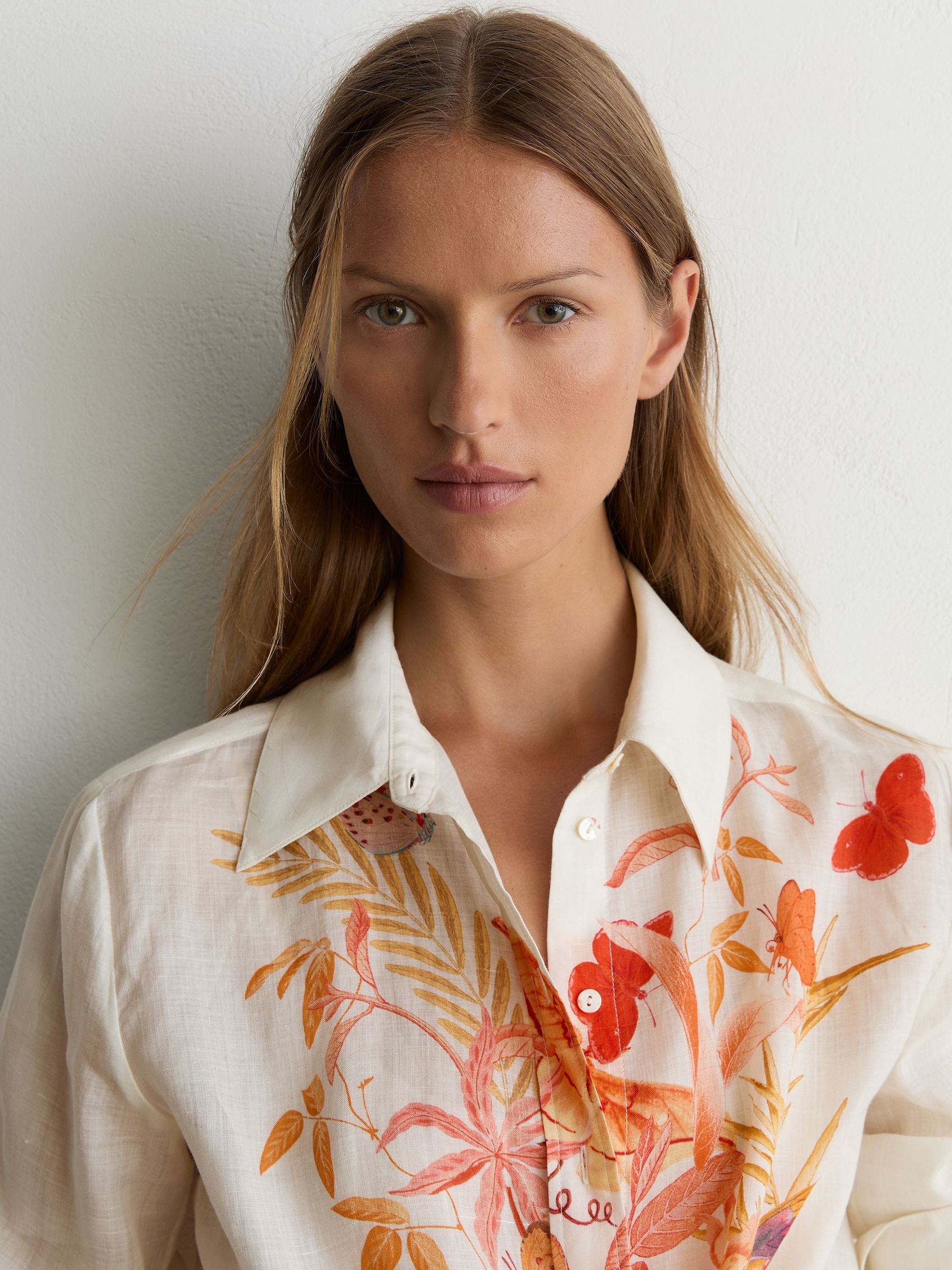 Reiss | NYBG Ramie Butterfly-Print Shirt in Ivory - Image 5 of 7