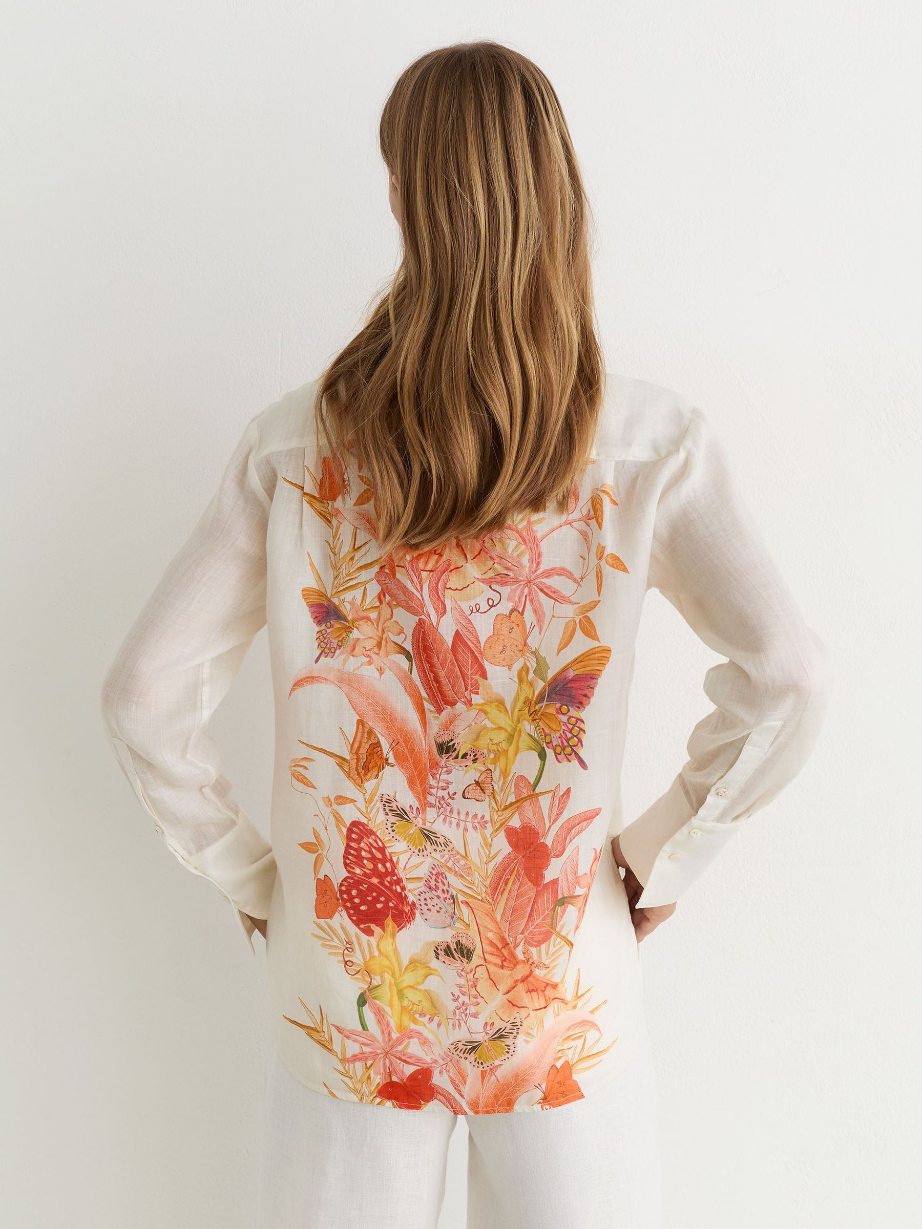 Reiss | NYBG Ramie Butterfly-Print Shirt in Ivory - Image 6 of 7