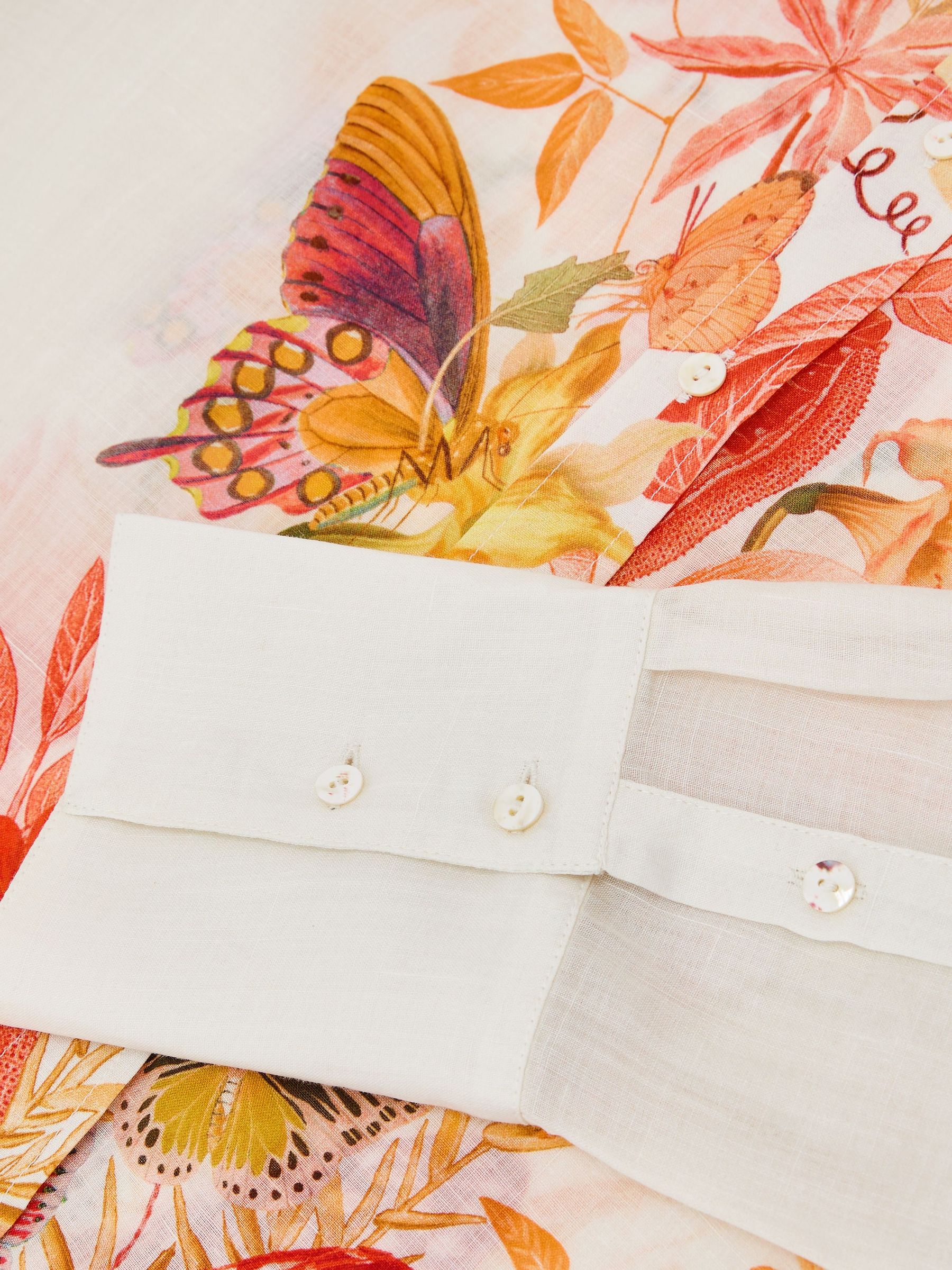 Reiss | NYBG Ramie Butterfly-Print Shirt in Ivory - Image 7 of 7