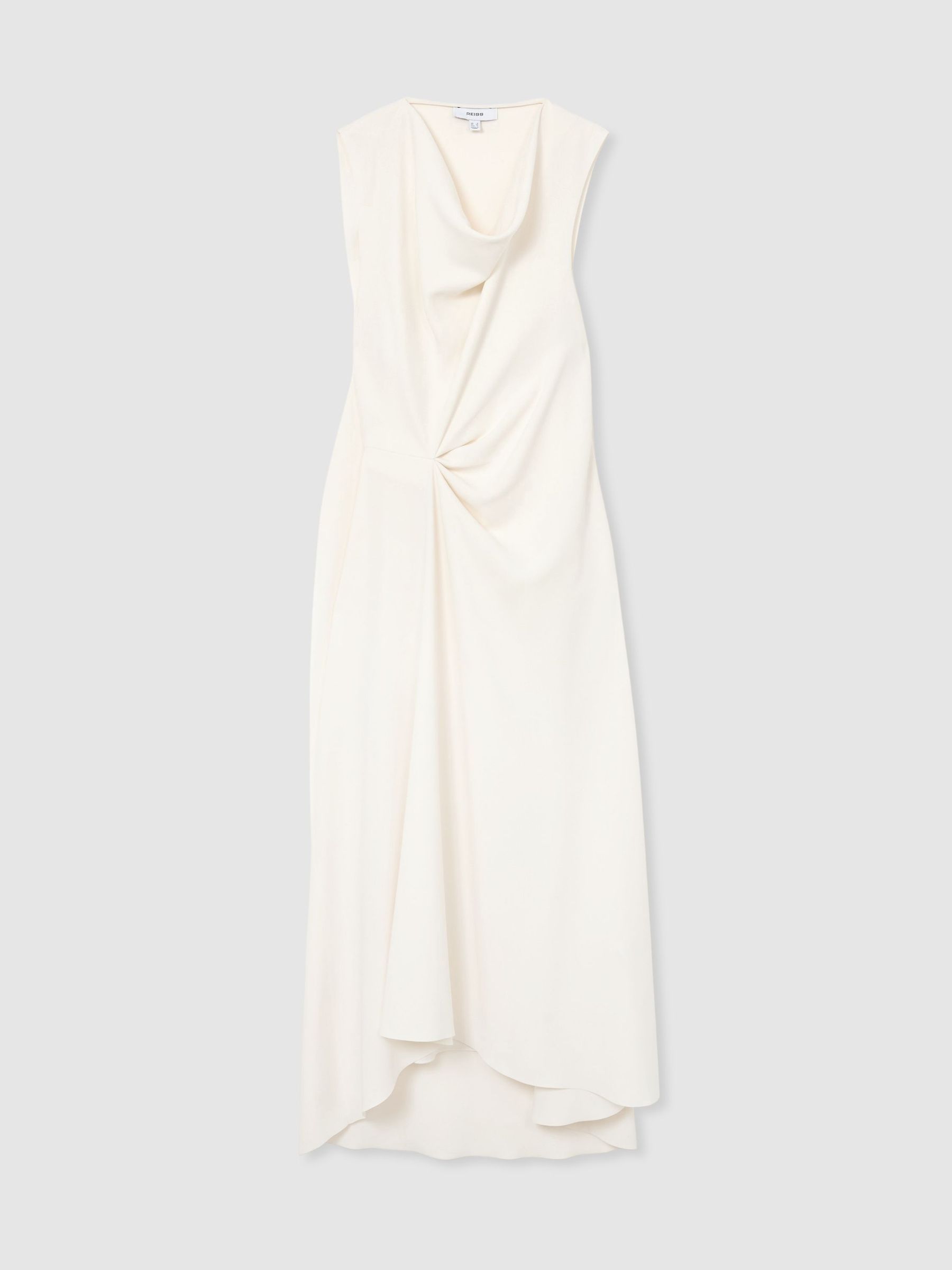 Drape-Detail Sleeveless Midi Dress in Ivory - Image 2 of 7
