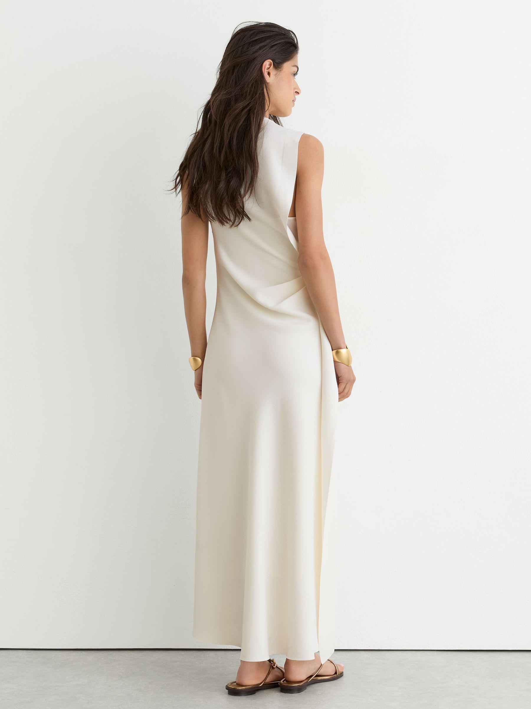 Drape-Detail Sleeveless Midi Dress in Ivory - Image 5 of 7