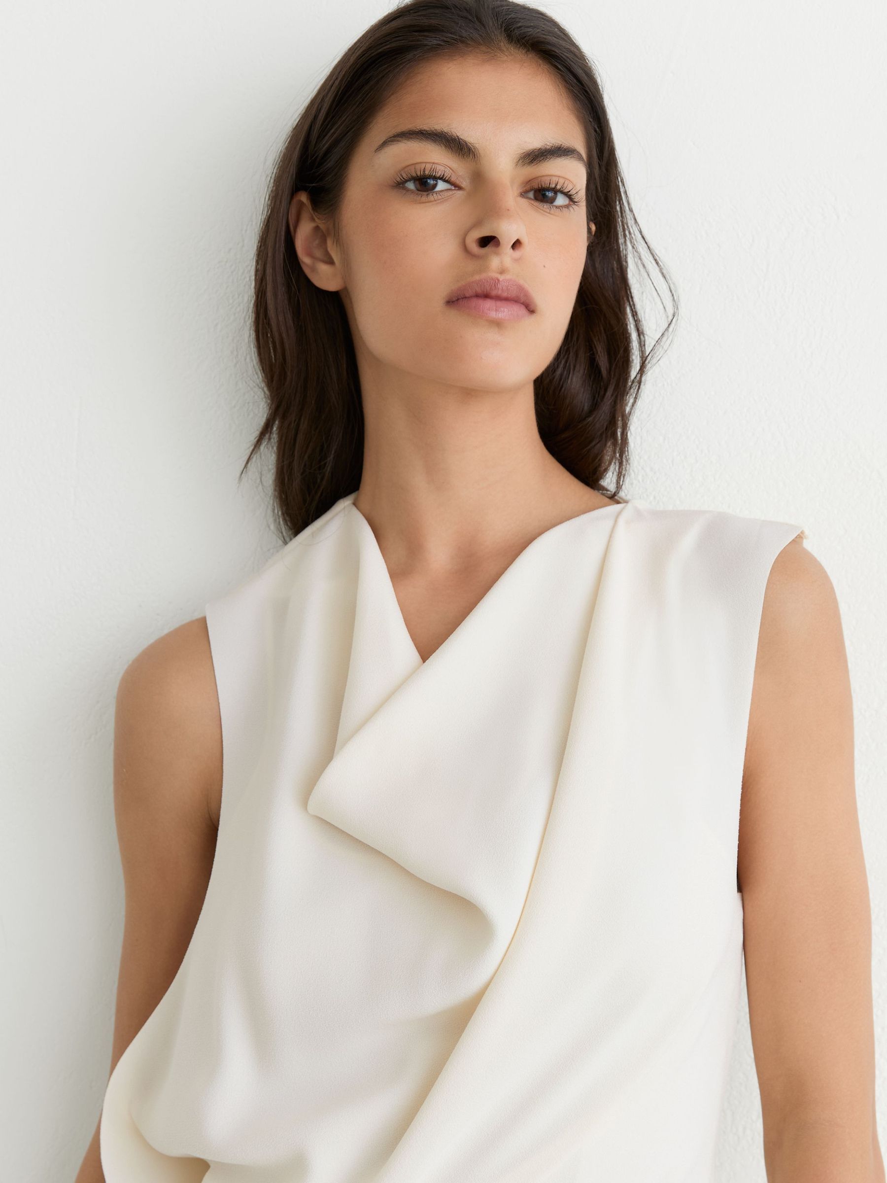 Drape-Detail Sleeveless Midi Dress in Ivory - Image 6 of 7