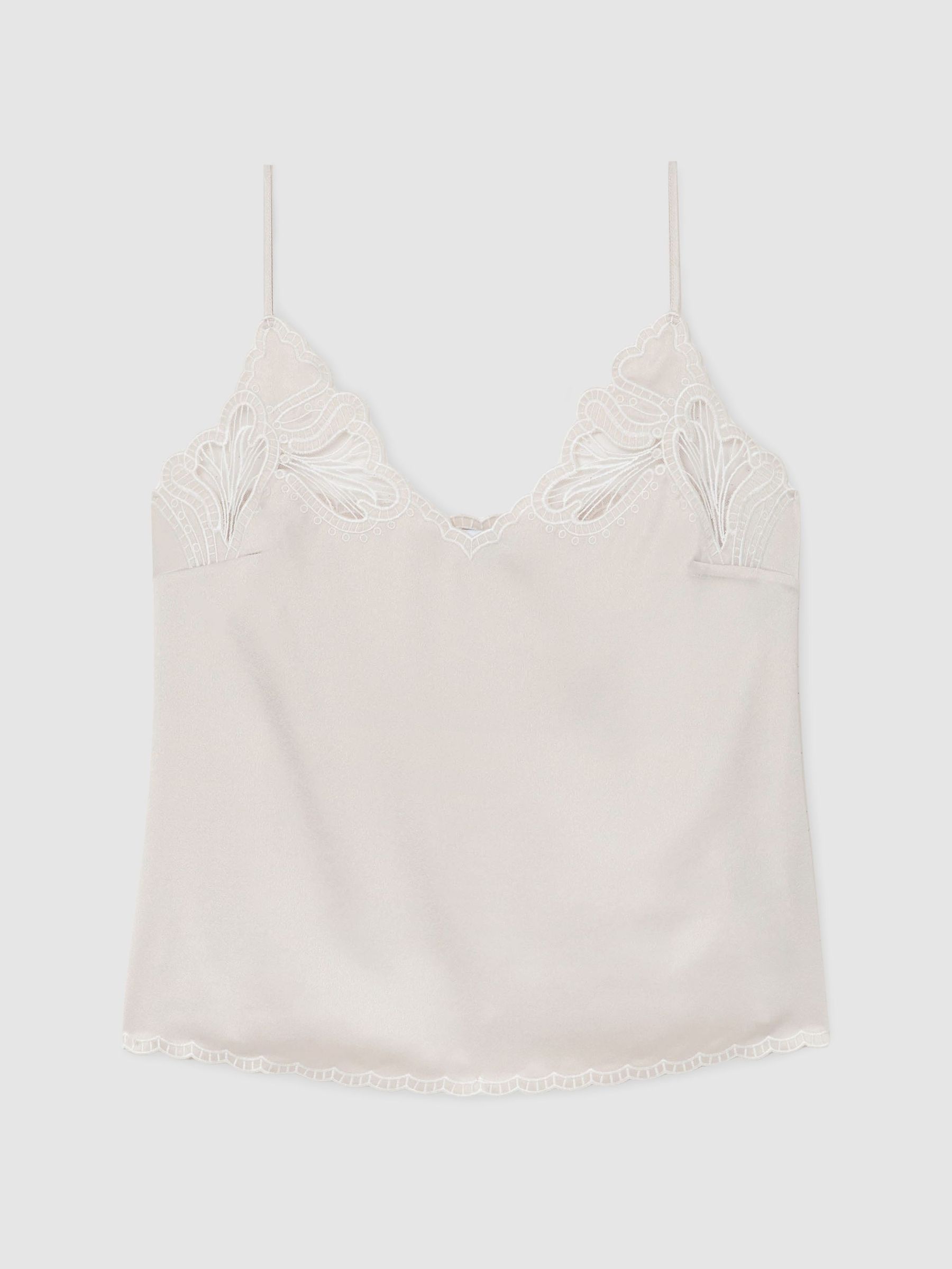 Satin Lace-Detail Cami Top in Neutral - image 1