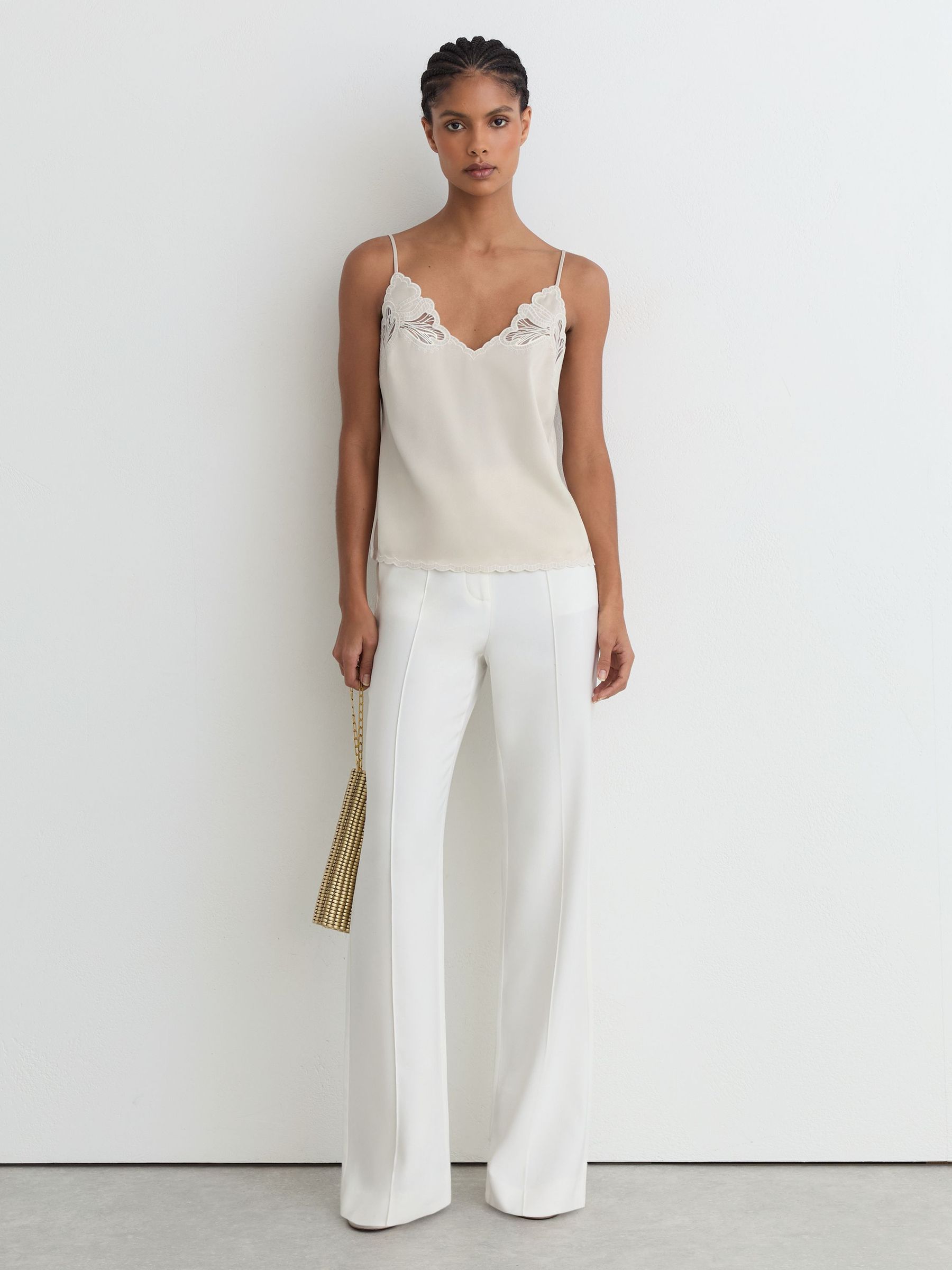 Satin Lace-Detail Cami Top in Neutral - Image 3 of 7