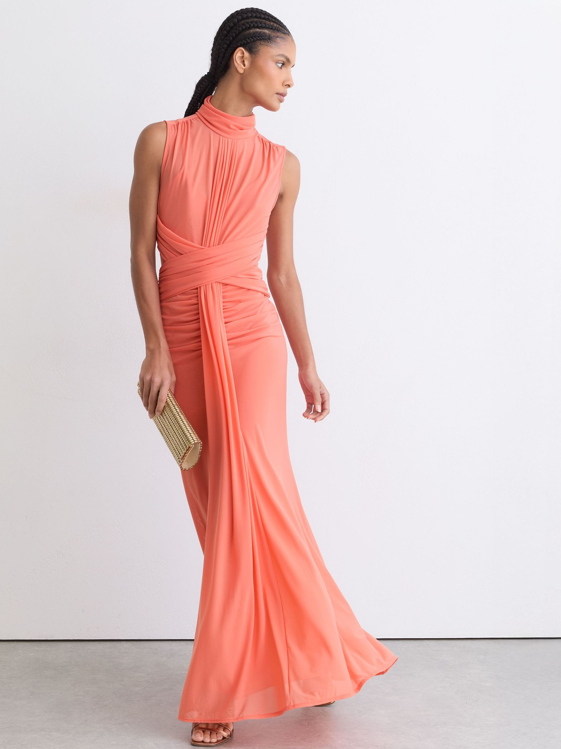 Sheer Ruched Sleeveless Maxi Dress in Orange - image 2