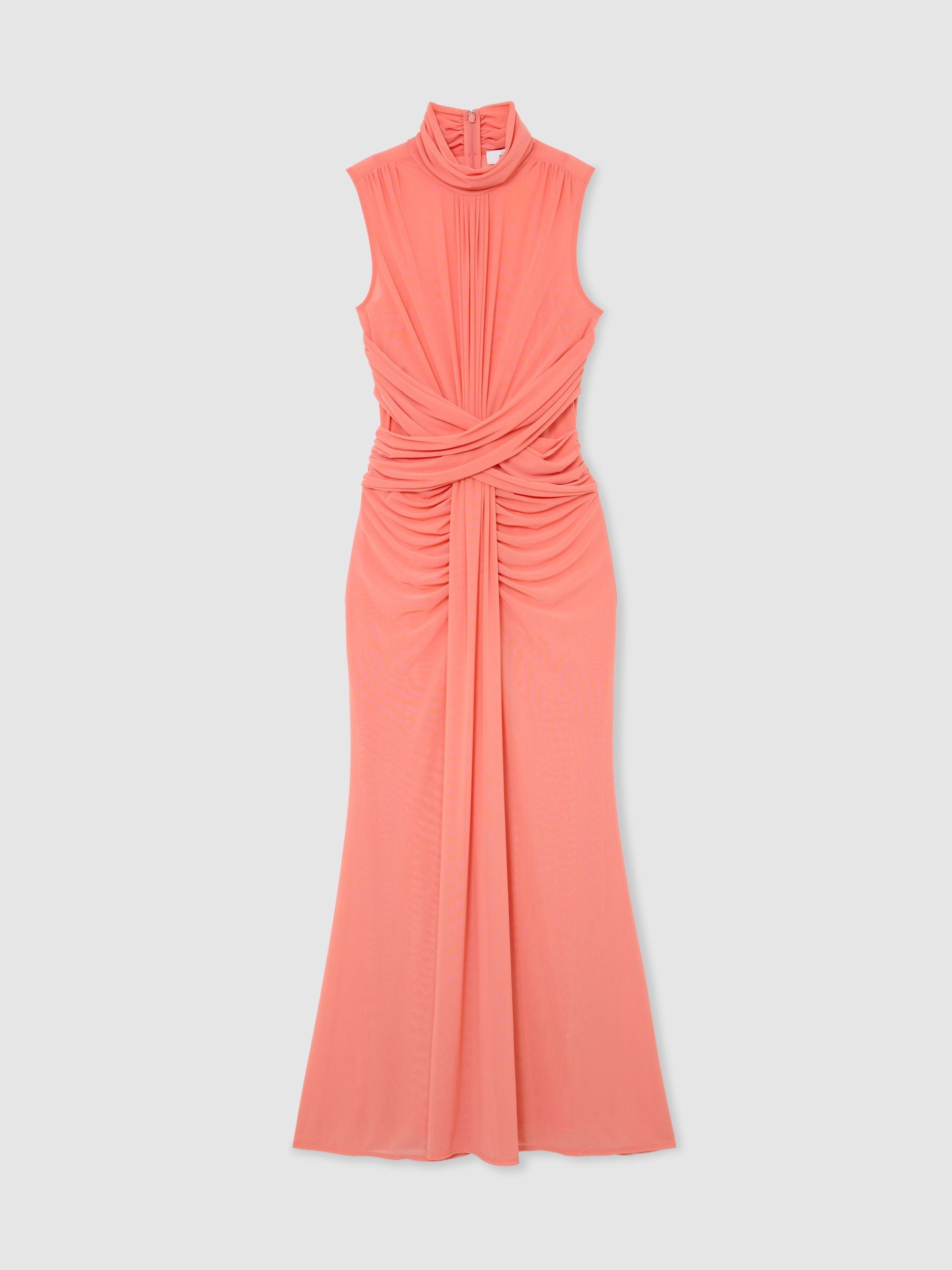 Reiss Sheer Ruched Sleeveless Maxi Dress In Orange REISS Reiss Sheer Ruched Sleeveless Maxi Dress In Orange REISS